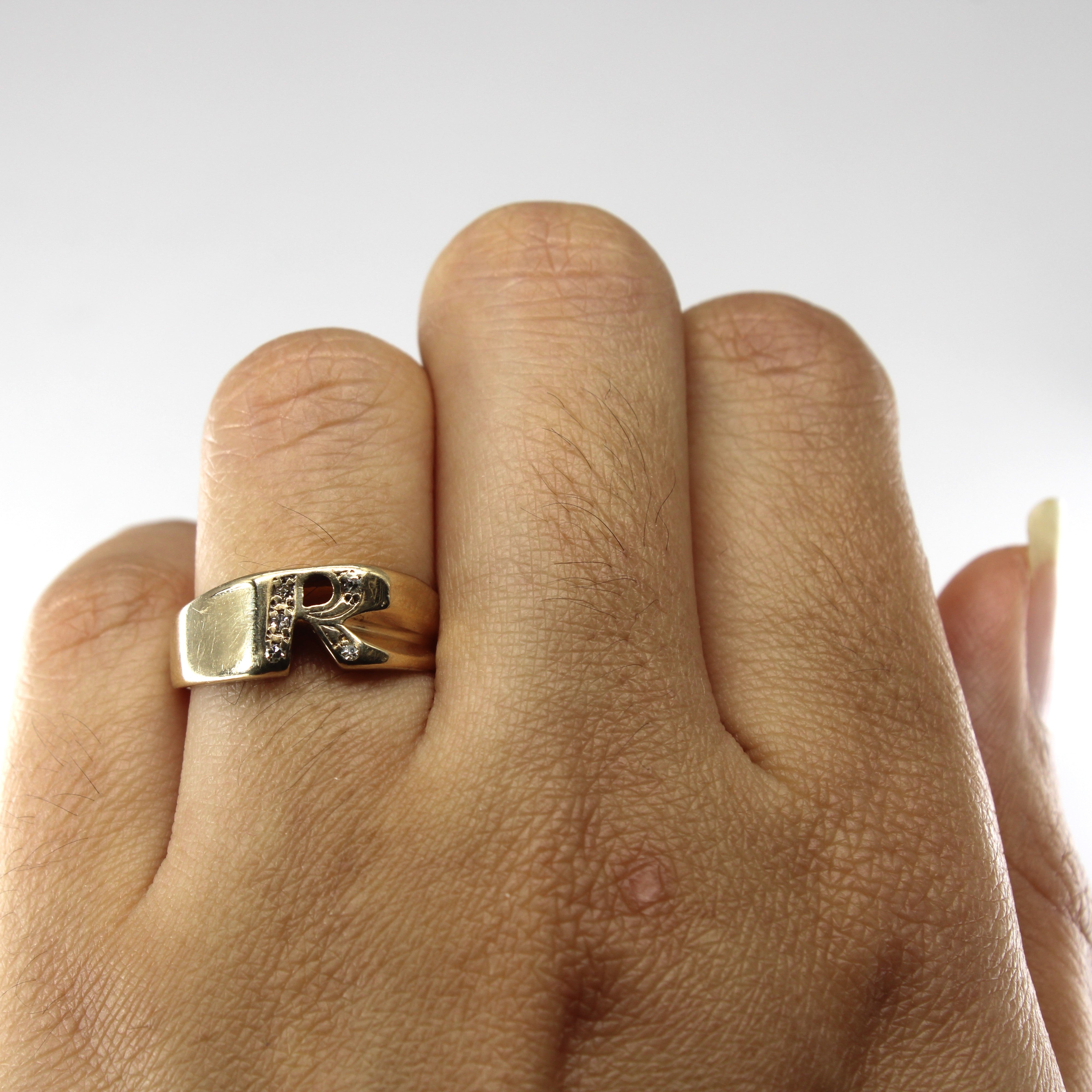 Diamond R Letter Gold Ring |0.05ctw | SZ 6.5 |