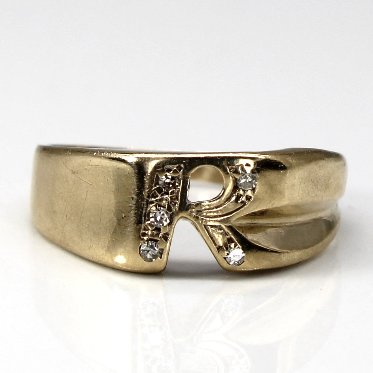 Diamond R Letter Gold Ring SZ - Main Image