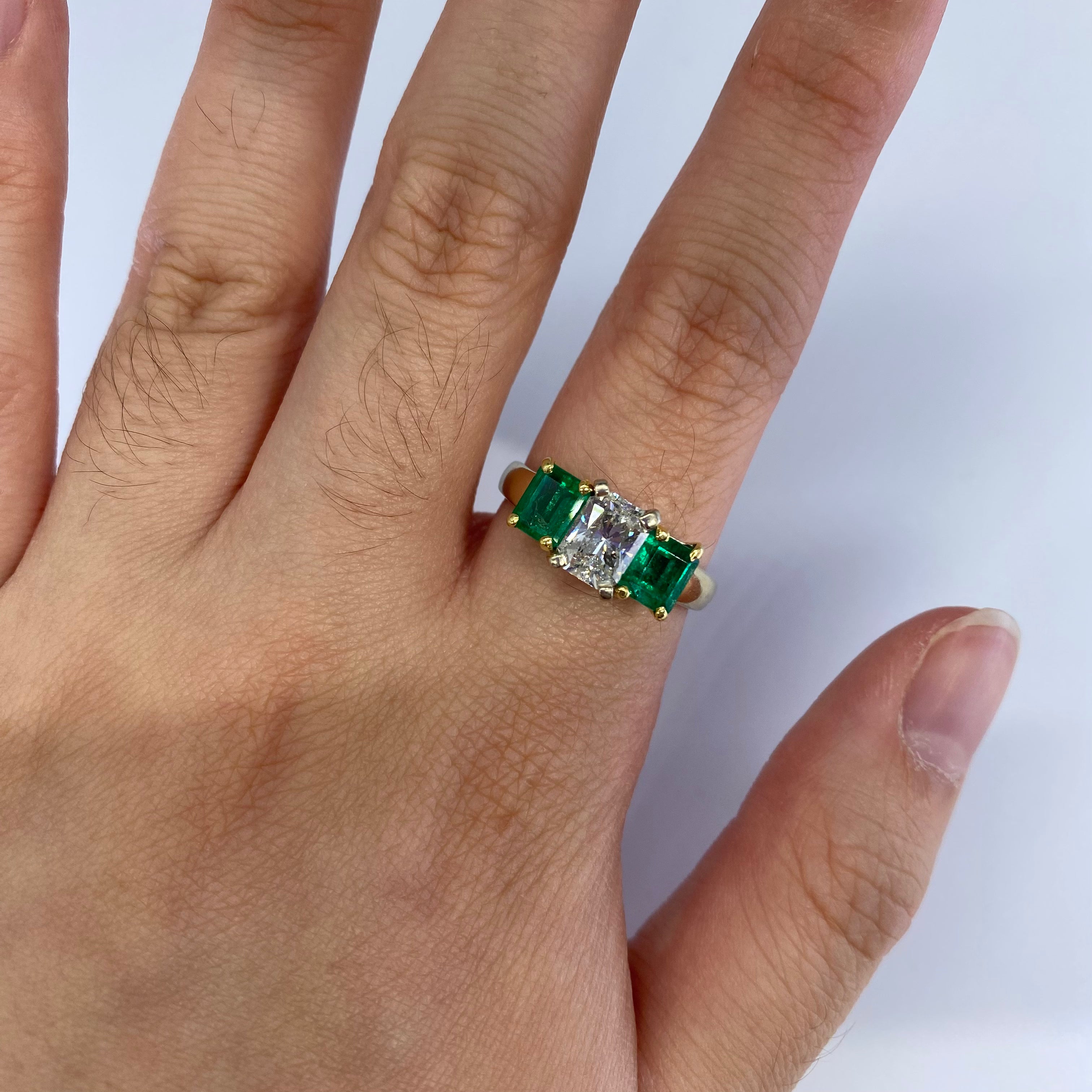 Three Stone Emerald and and Canadian Diamond Ring | 1.45ctw, 1.18ct | SZ 8.75