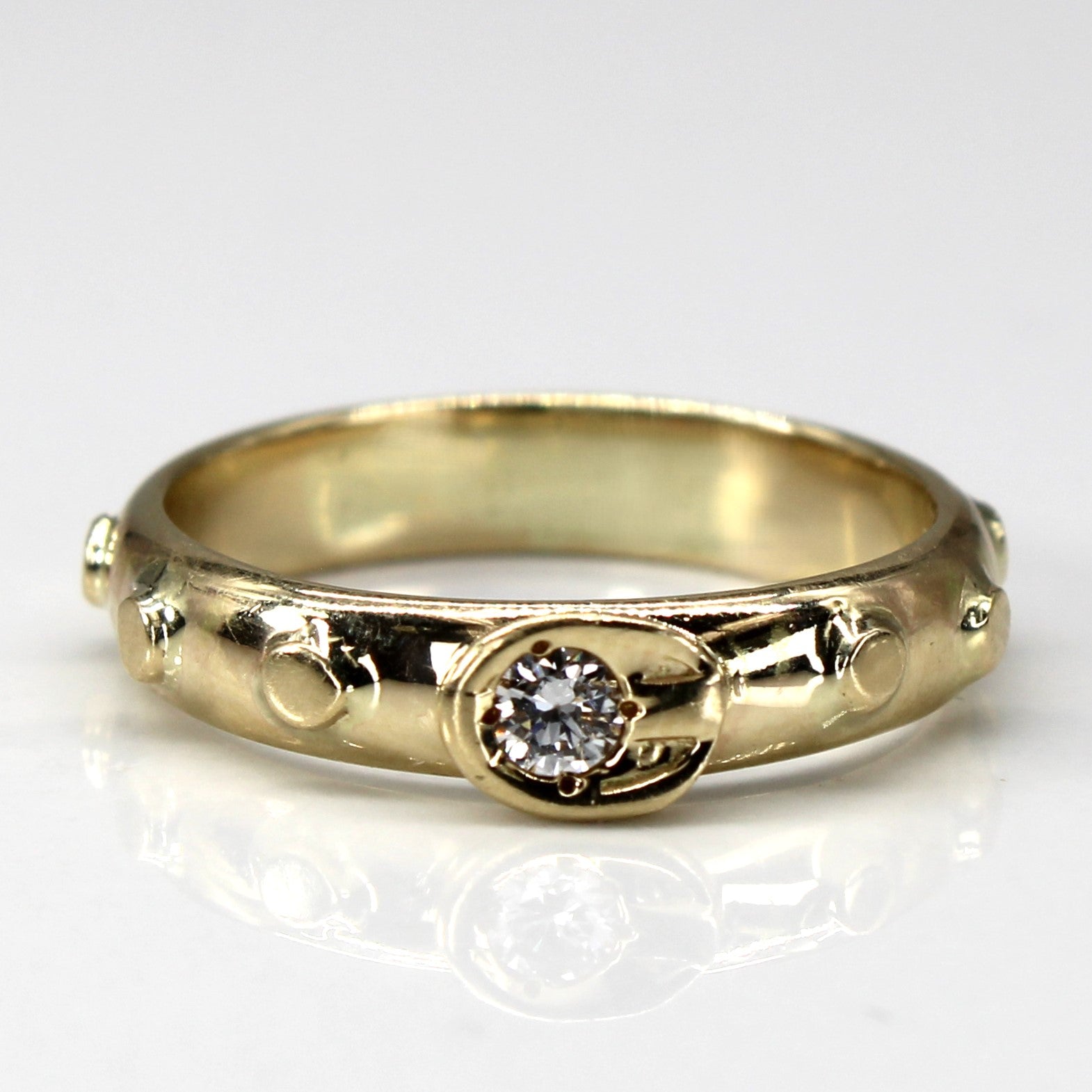Textured Solitaire Diamond Gold Band | 0.08ct | SZ 6.5 |