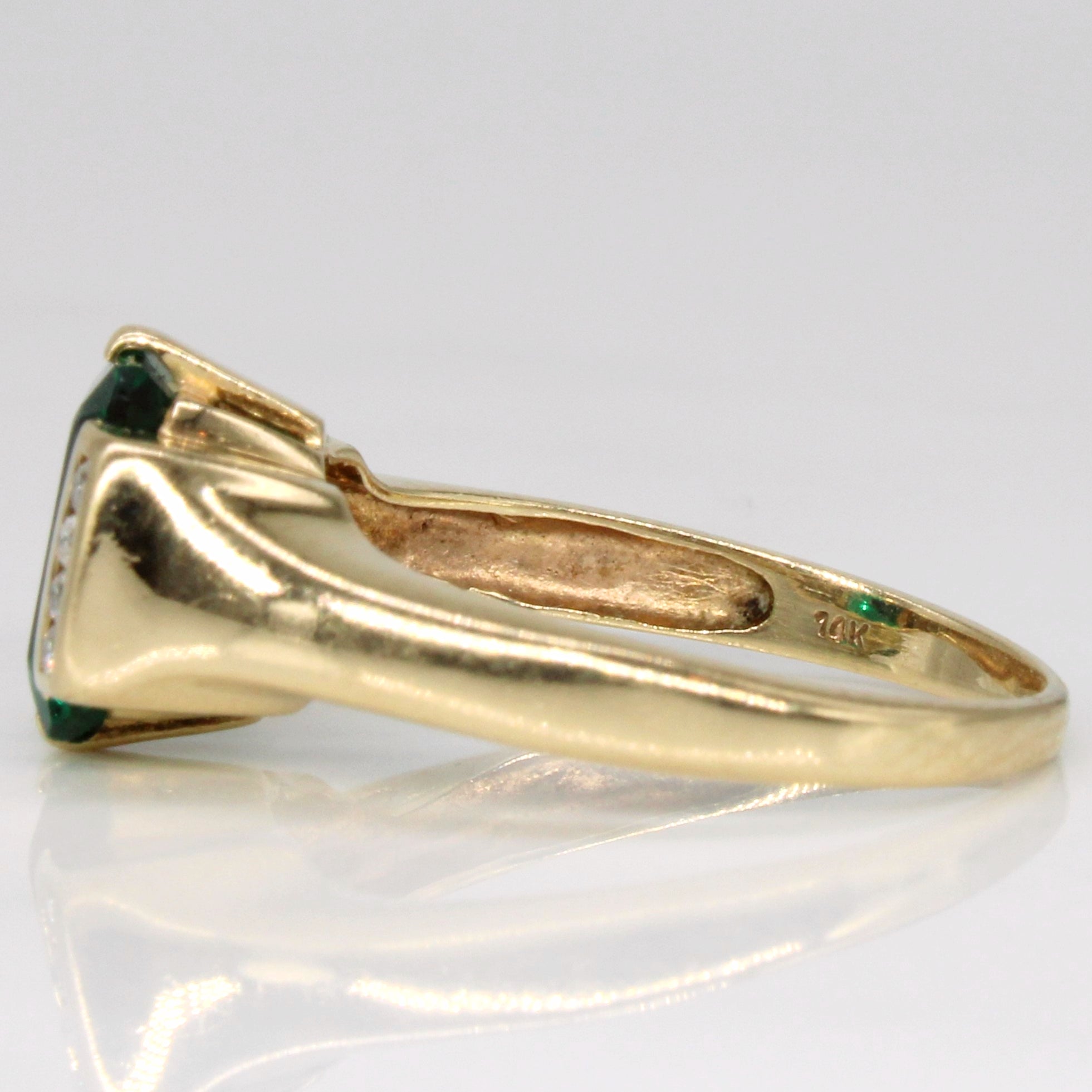 Bague en or 14 carats avec diamants, émeraude synthétique et pierres précieuses (0,08 ct au total, 2,15 ct au total) | Taille 7,25 |
