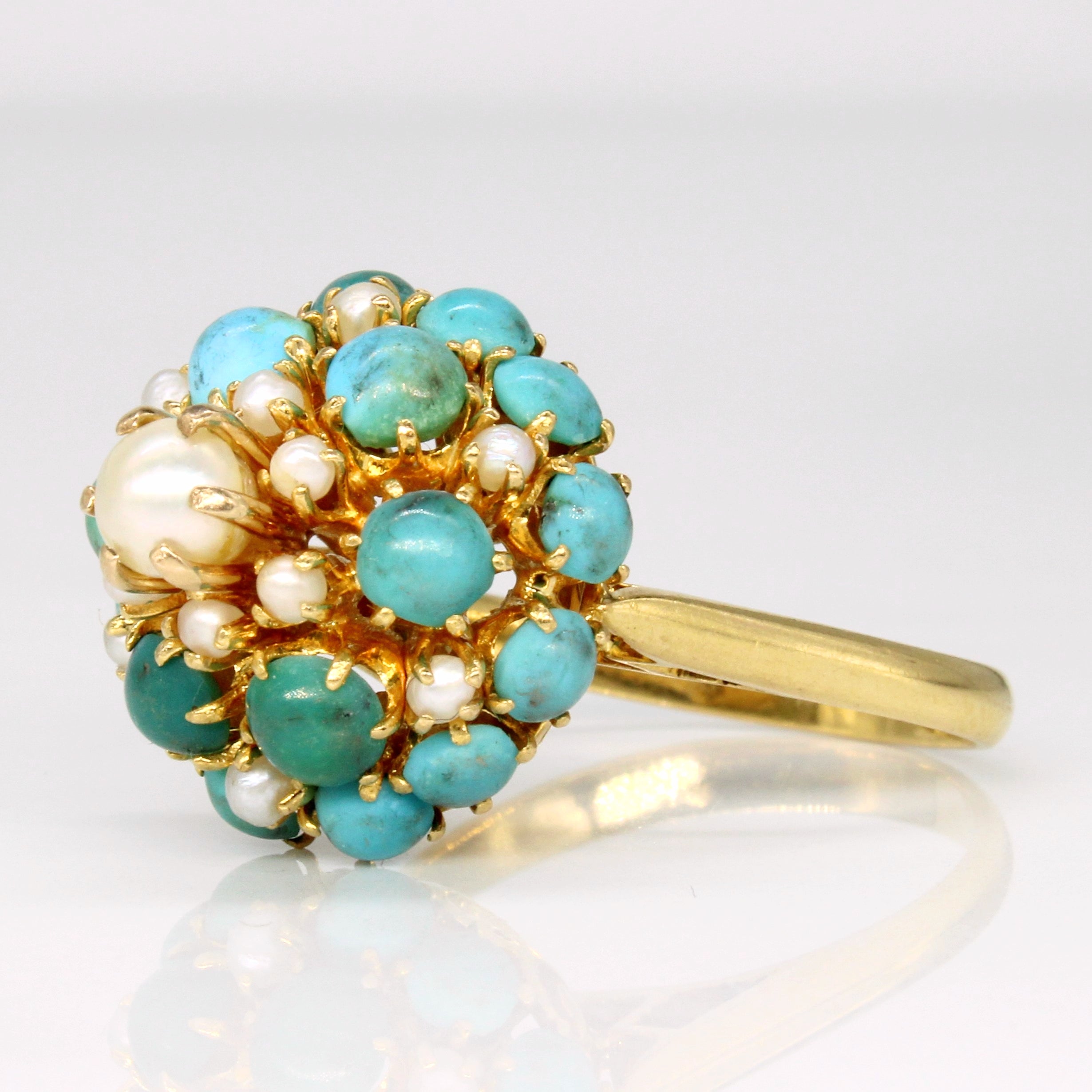 Turquoise & Pearl Cocktail 20k Ring | 3.30ctw | SZ 9 |