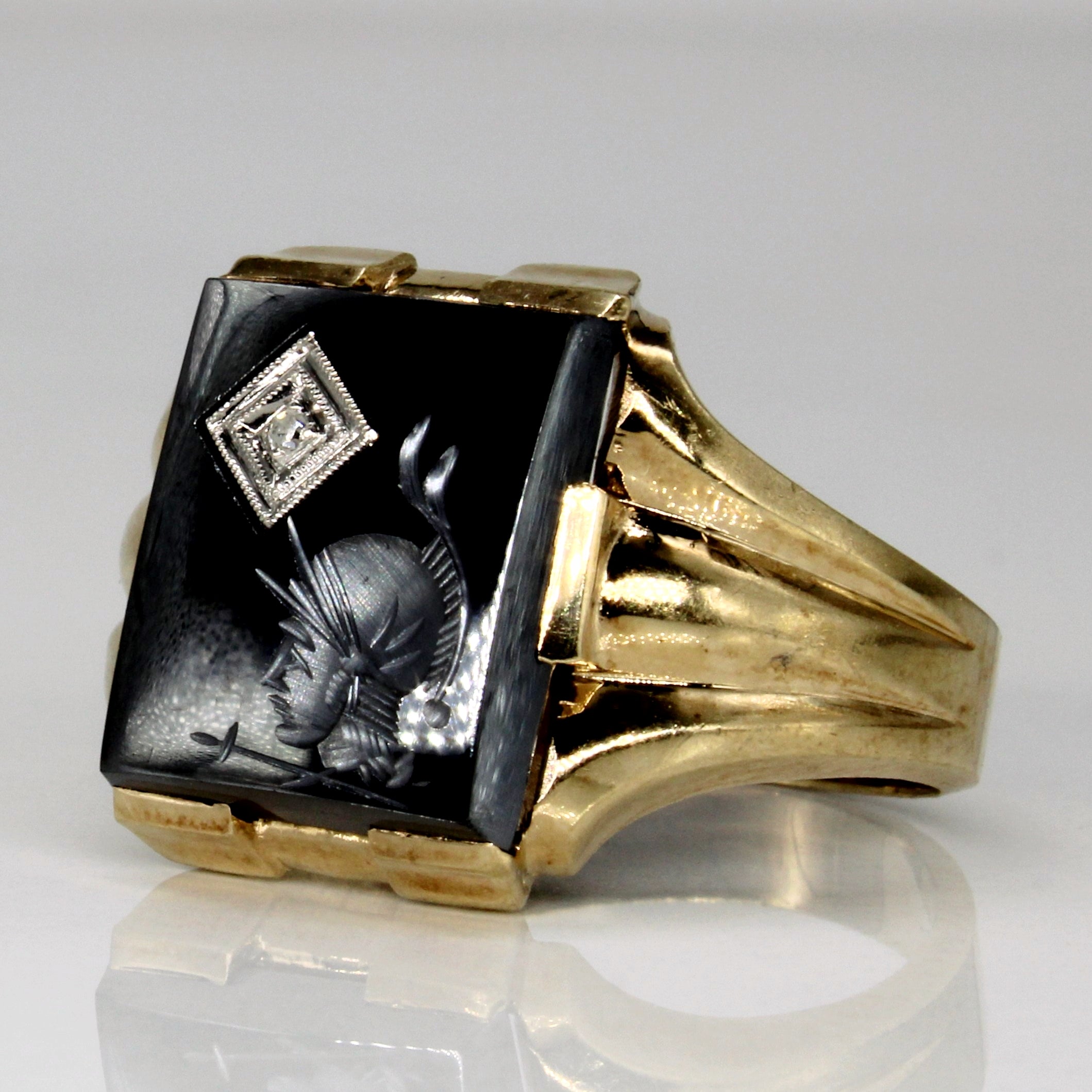 Intaglio Hematite & Diamond Ring | 7.00ct, 0.01ct | SZ 10.25 |