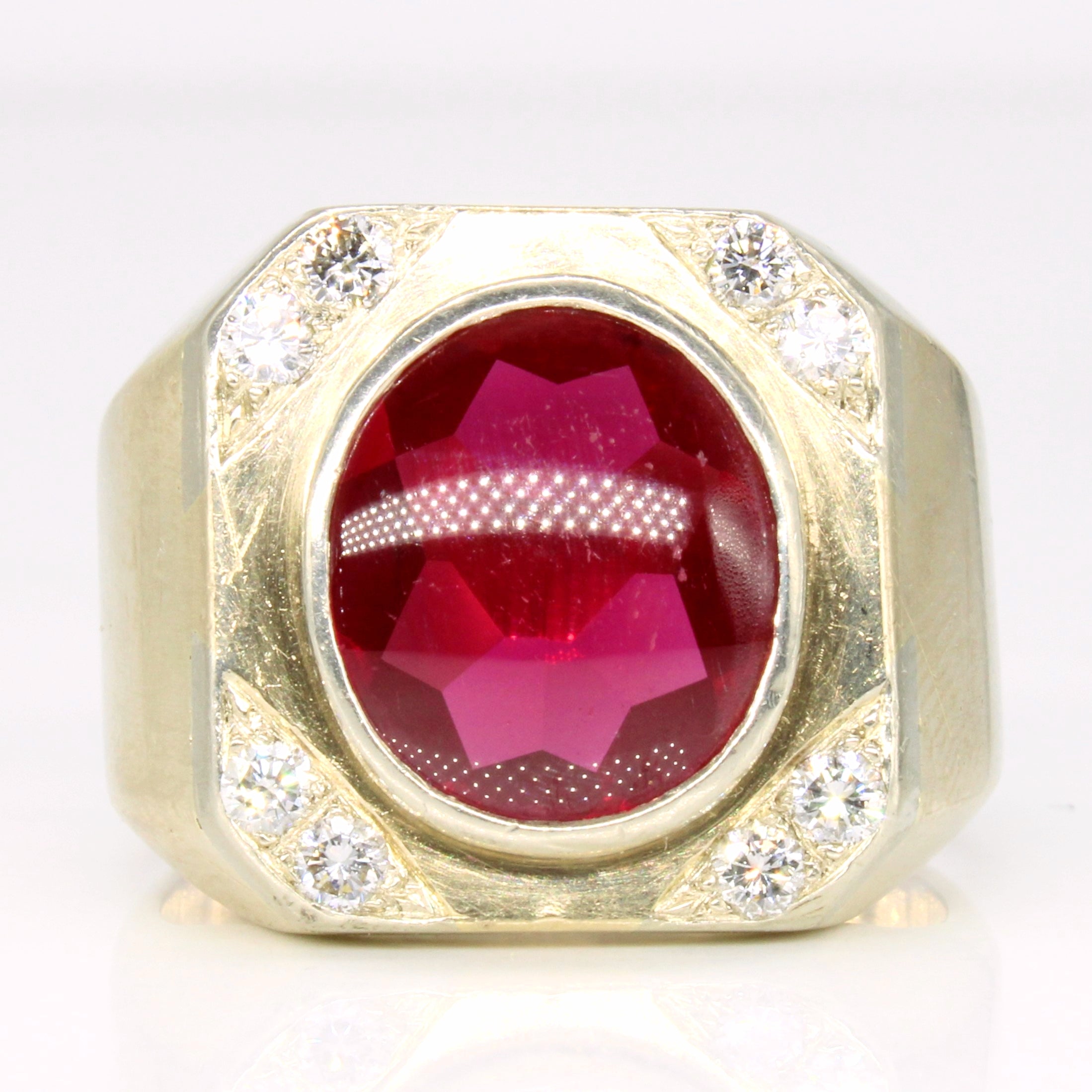 Synthetic Ruby & Diamond Cocktail 14k Ring | 7.25ct, 0.52ctw | SZ 12.25 |