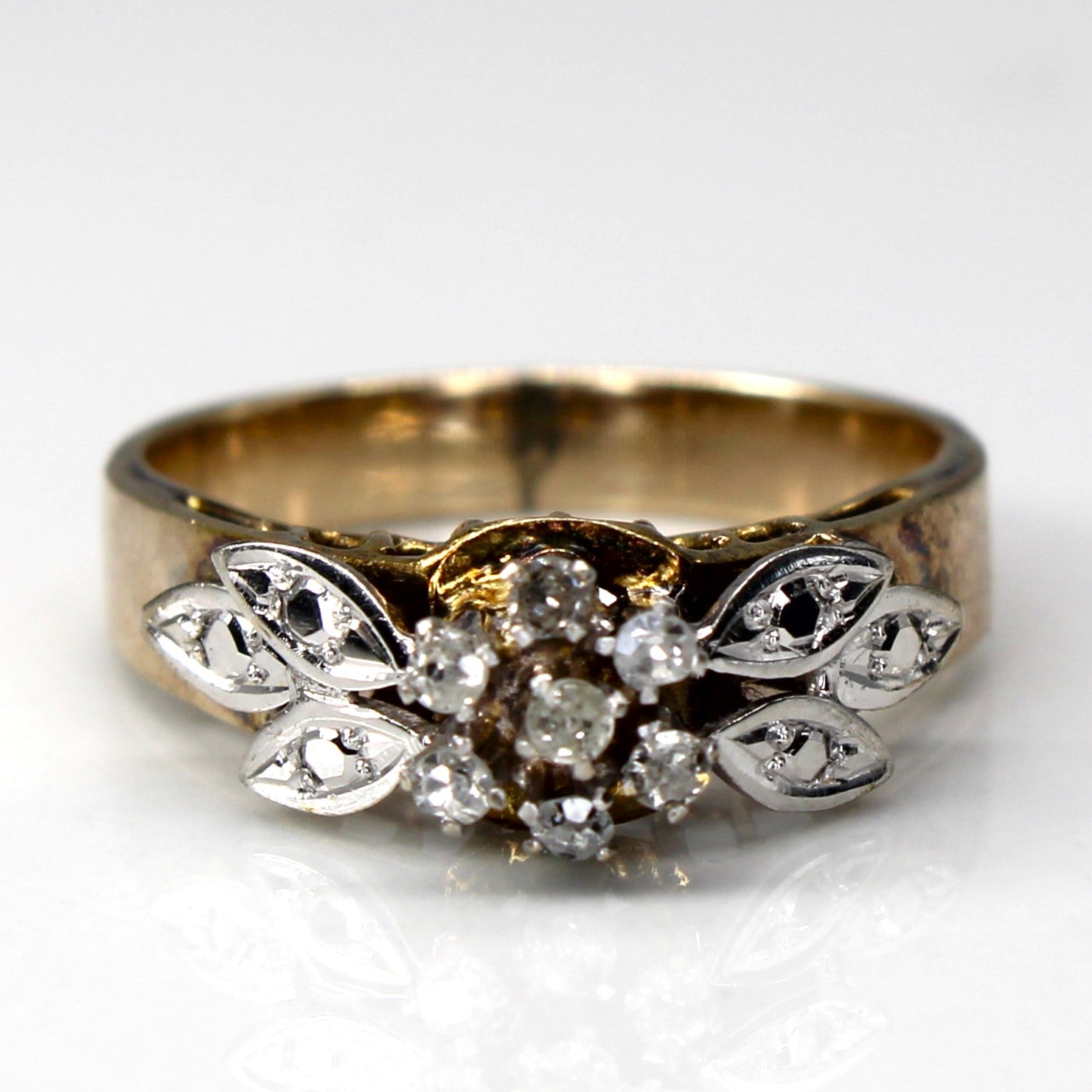 High Set Flower Design Two Tone Gold Ring | 0.14ctw | SZ 6.5 |