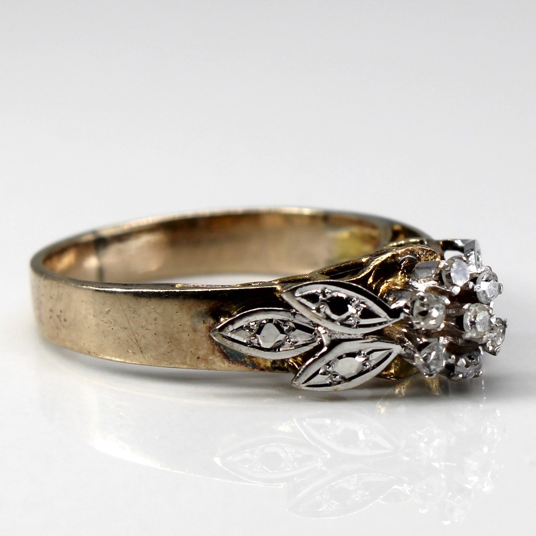 High Set Flower Design Two Tone Gold Ring | 0.14ctw | SZ 6.5 |