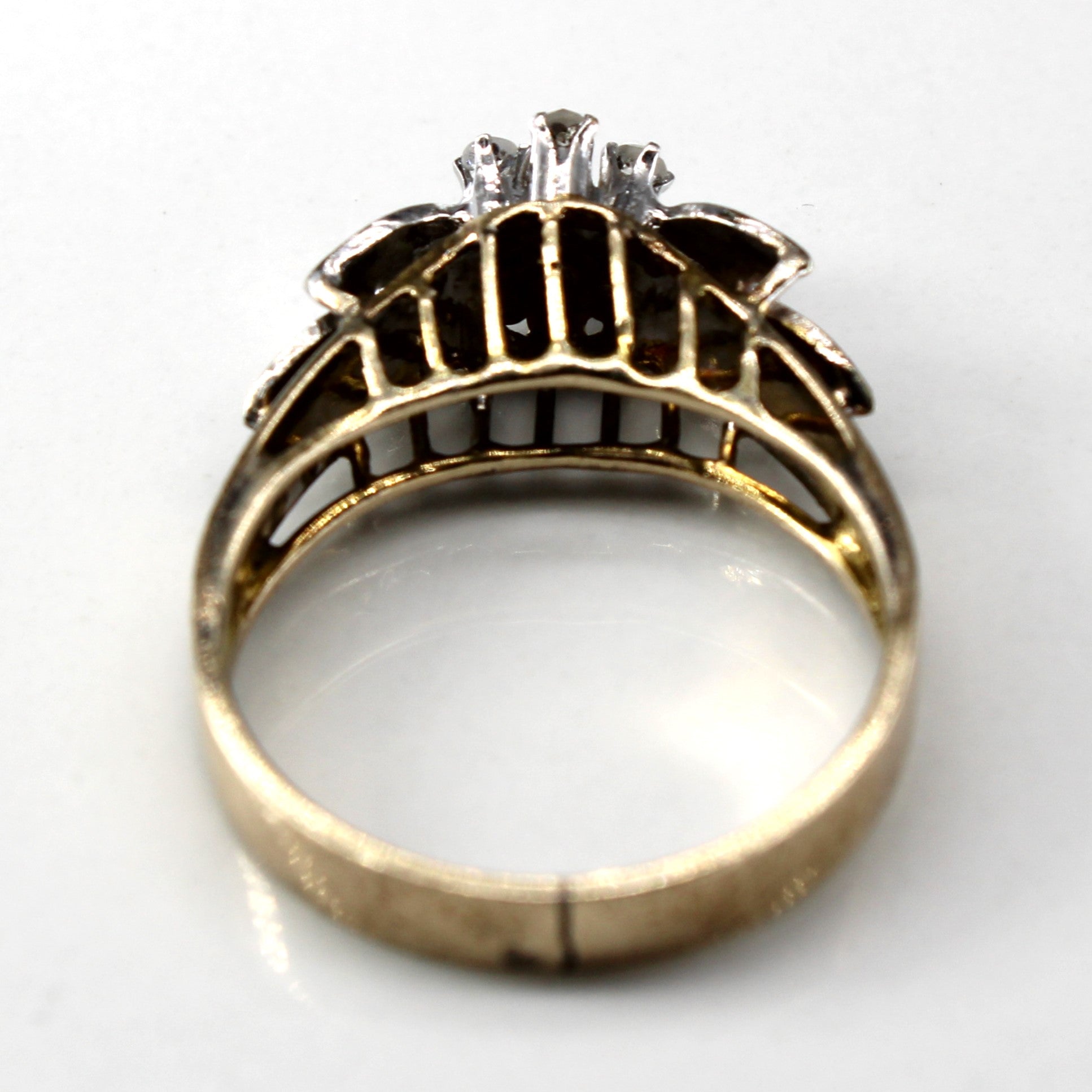 High Set Flower Design Two Tone Gold Ring | 0.14ctw | SZ 6.5 |