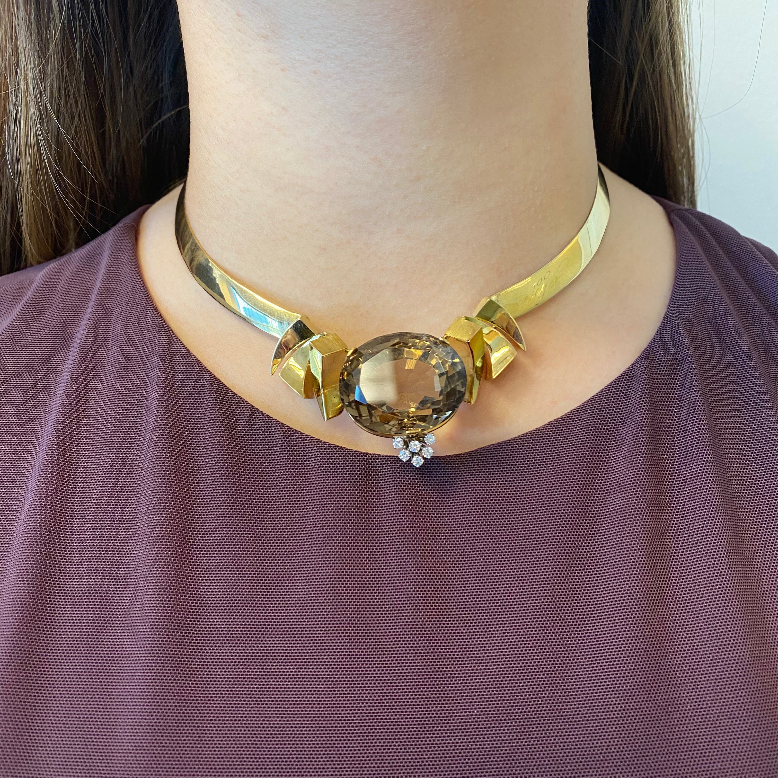 Cavelti' Smokey Quartz and Diamond Cocktail Necklace | 60.0ctw, 0.25ctw |