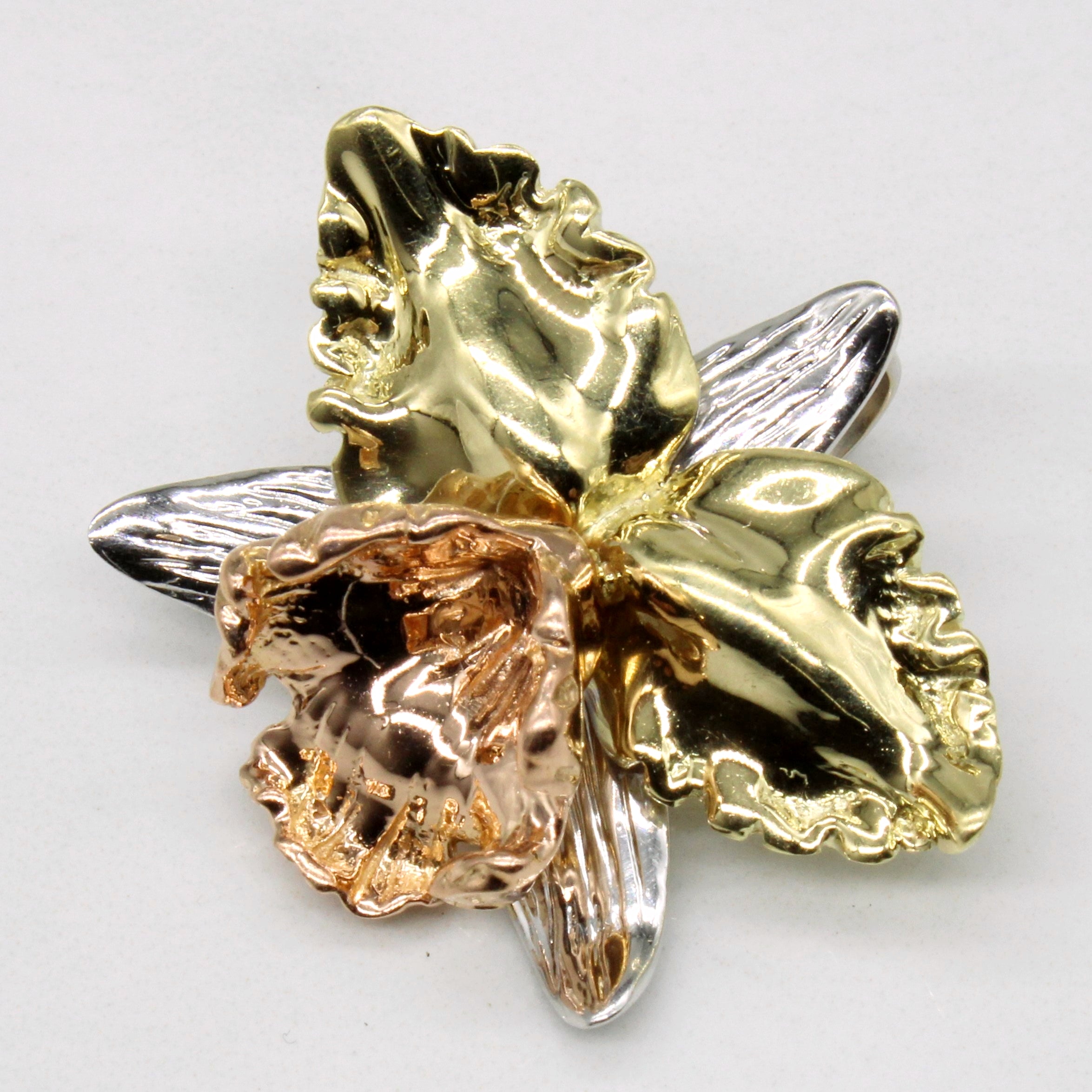 14k Tri Tone Gold Flower Pendant