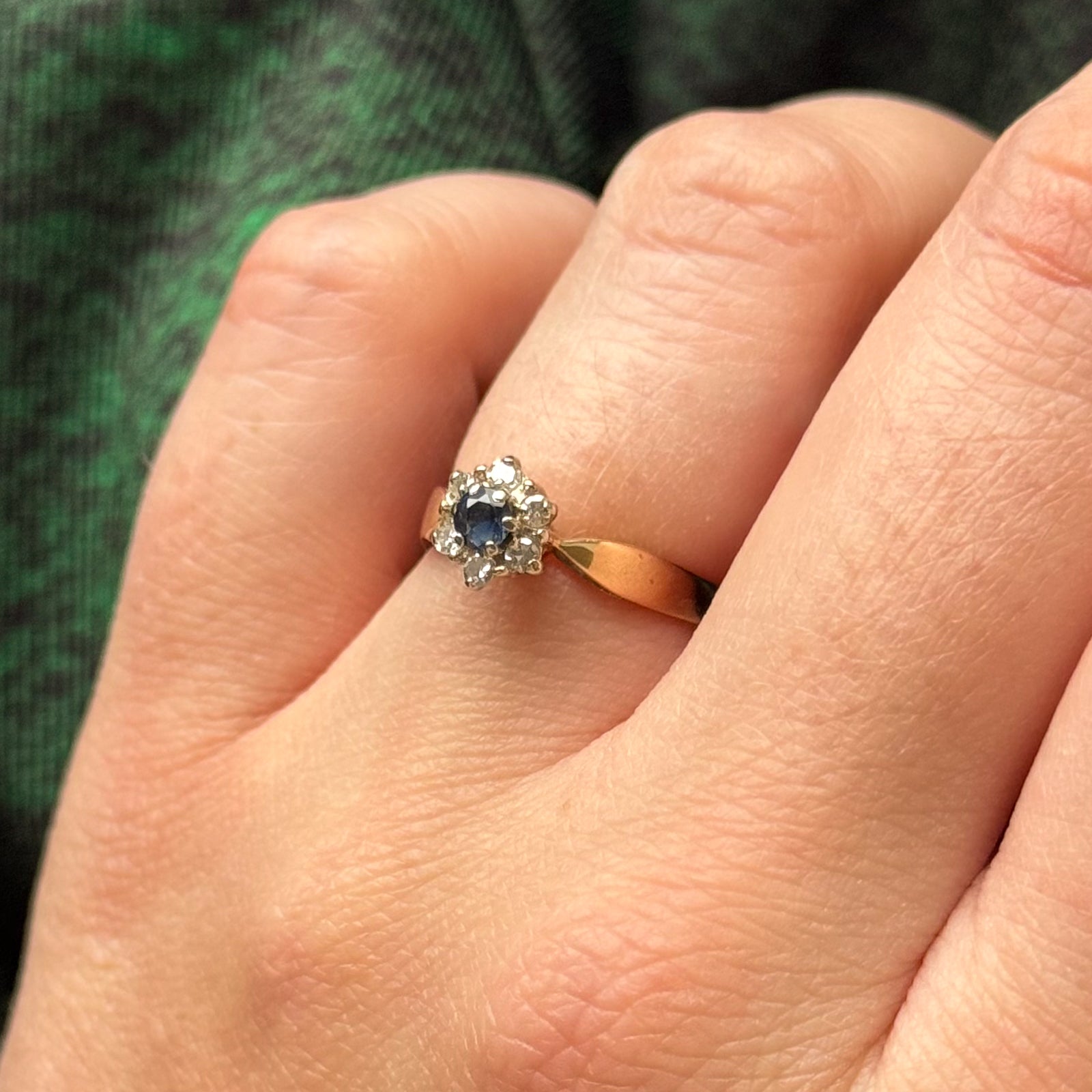 Blue Sapphire & Diamond High Set Ring | 0.15ct, 0.12ctw | SZ 4.75 |