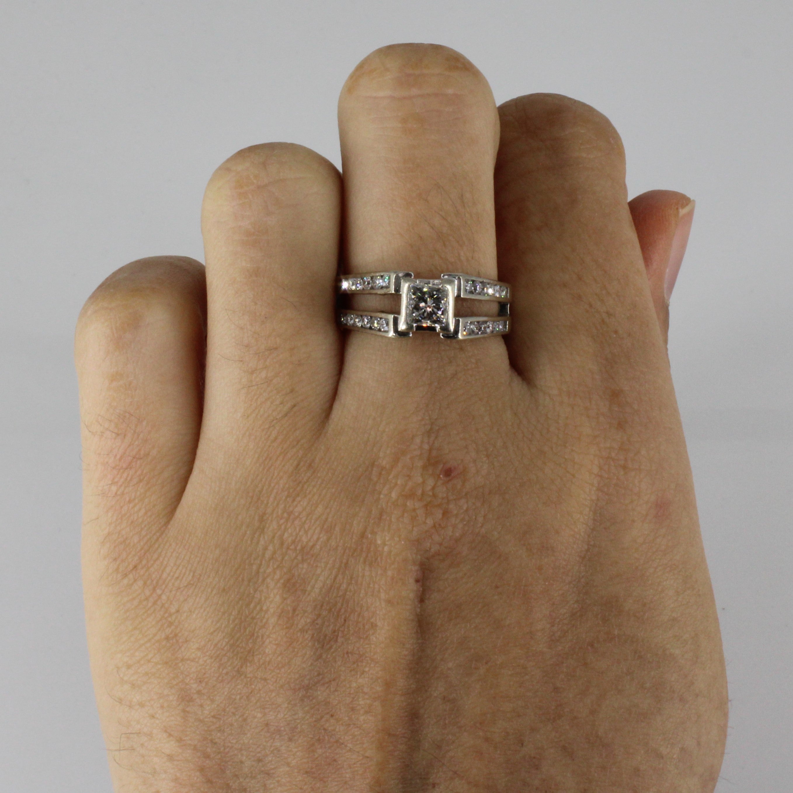 Semi Bezel Diamond with Accents Engagement Ring | 0.72ctw | SZ 7.25 |