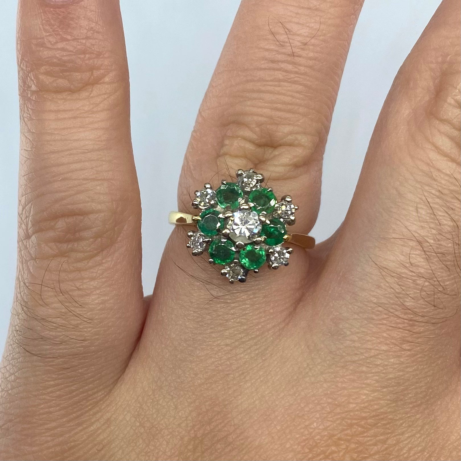 Diamond and Emerald Flower Ring | 0.20ct | SZ 5.25 |
