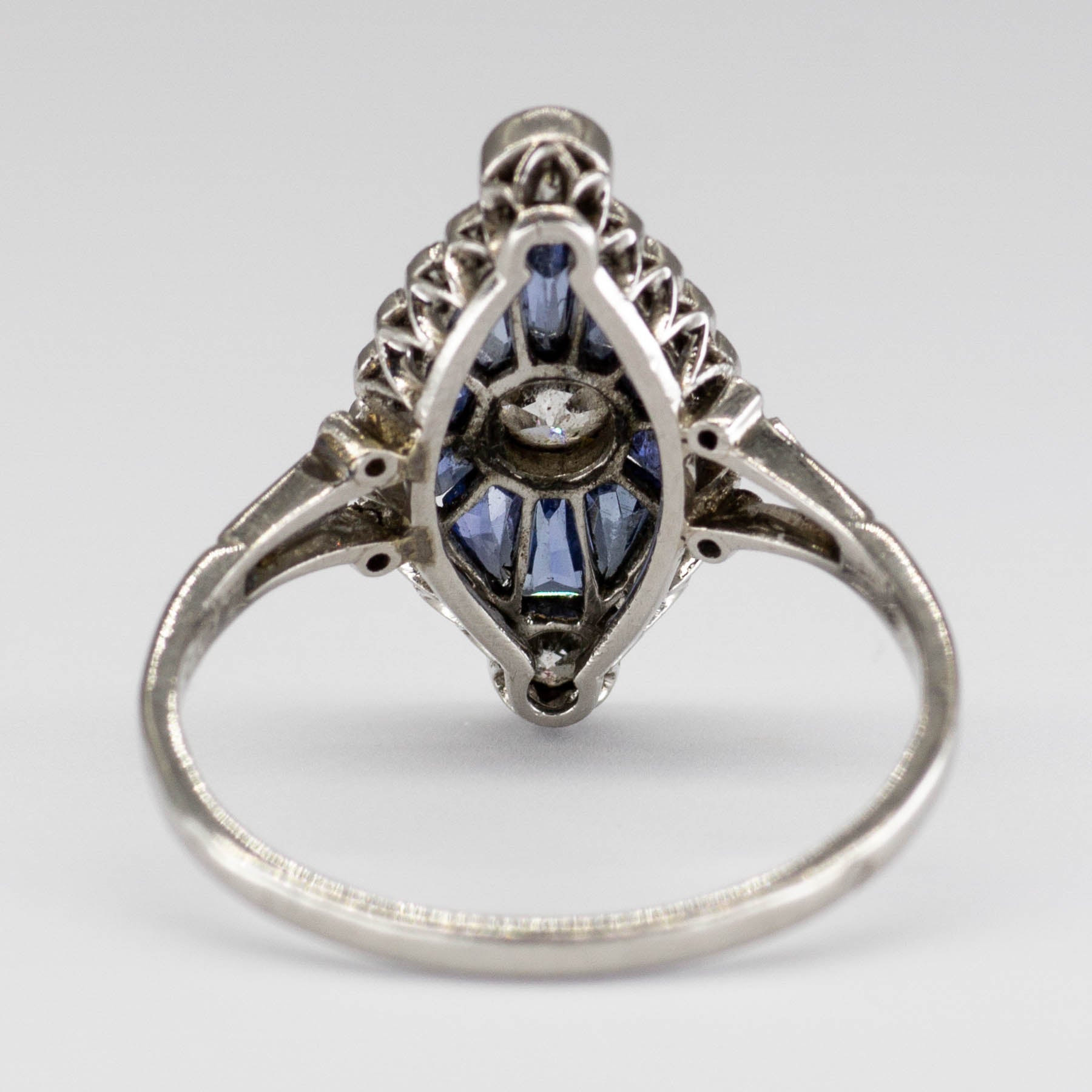 Art Deco Platinum Diamond and Sapphire Ring with French Hallmarks | SZ 7 | 1.32 ctw