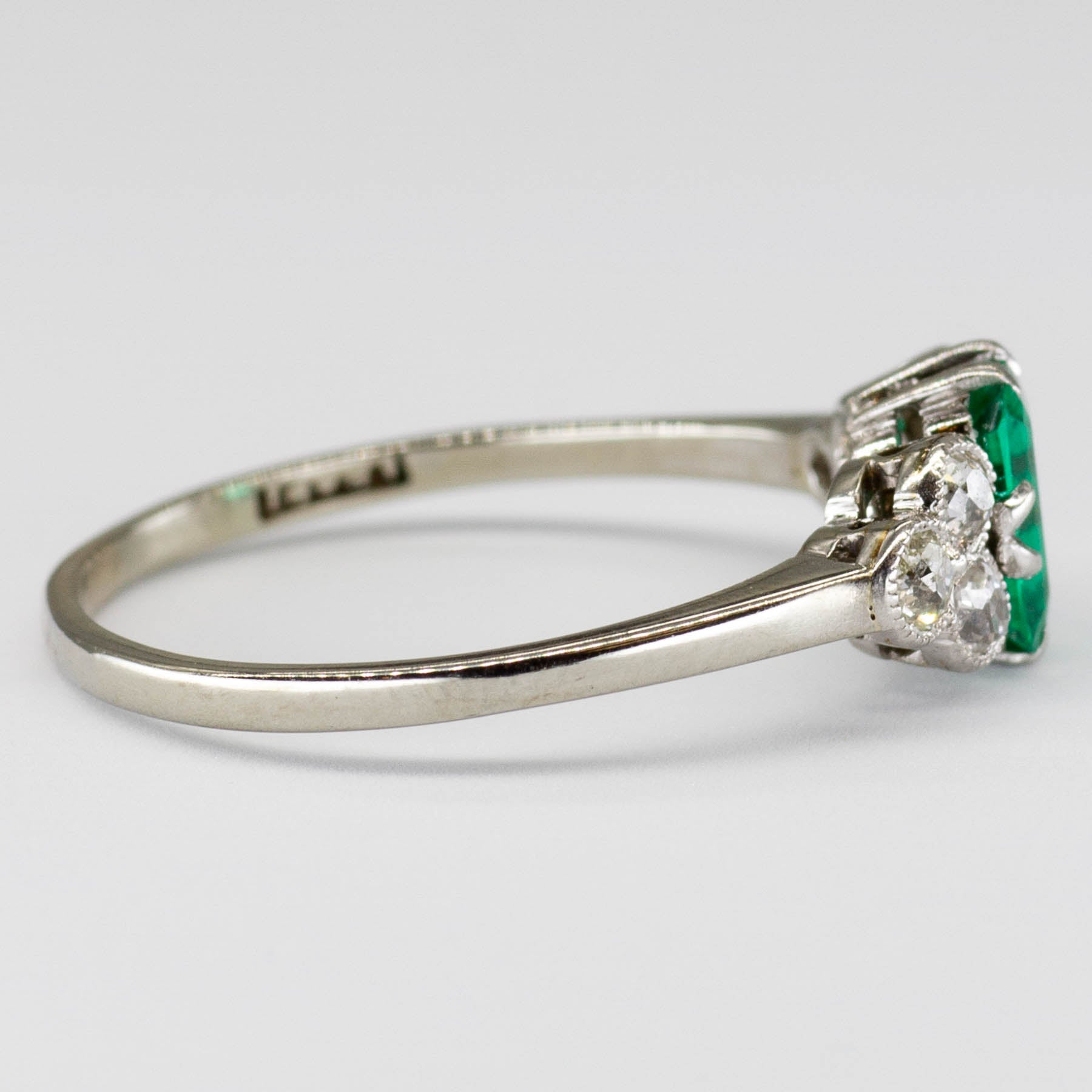 Edwardian 18k and Platinum Emerald and Diamond Ring | SZ 7.75 |
