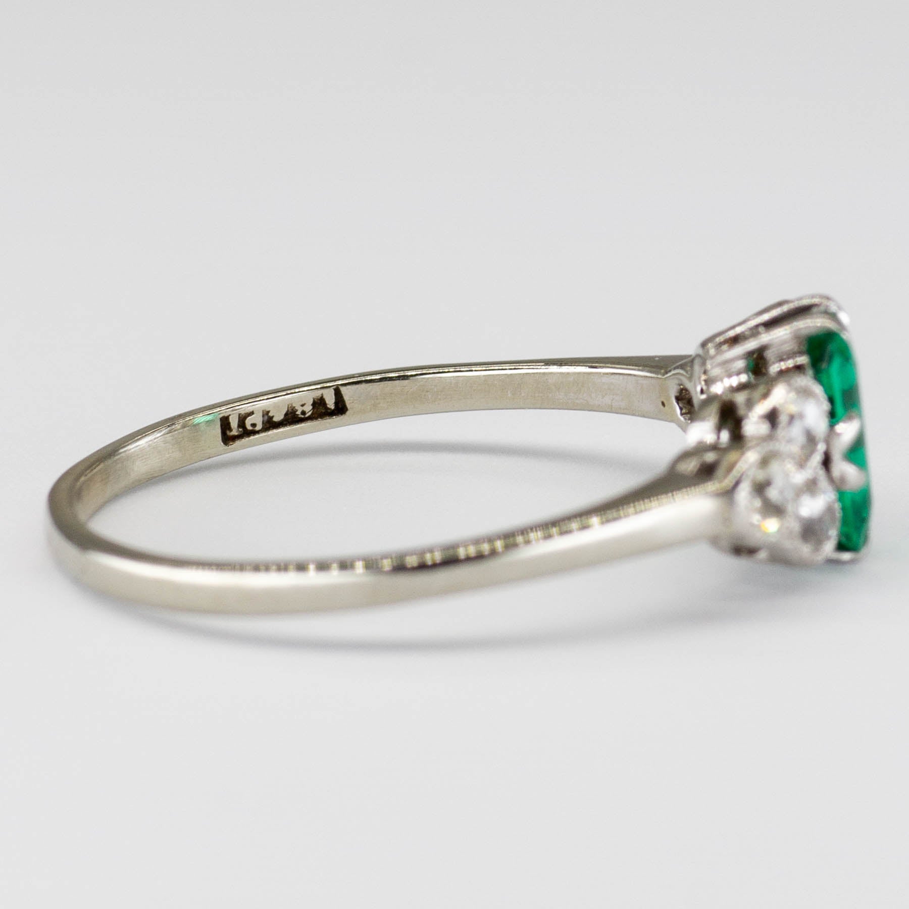 Edwardian 18k and Platinum Emerald and Diamond Ring | SZ 7.75 |