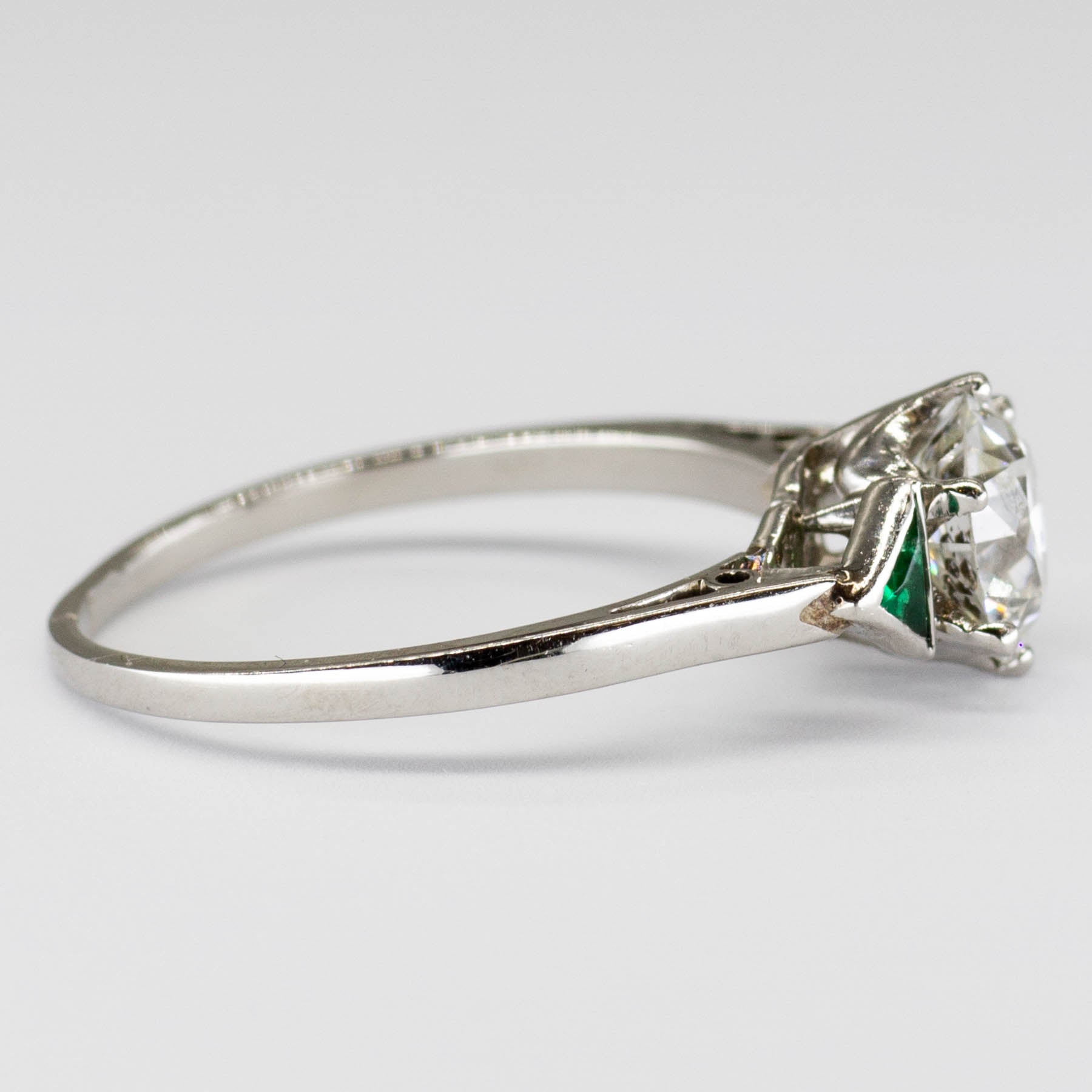 Art Deco Old European and Emerald Platinum Ring | SZ 6.5 | 1.12 ct SI1 F