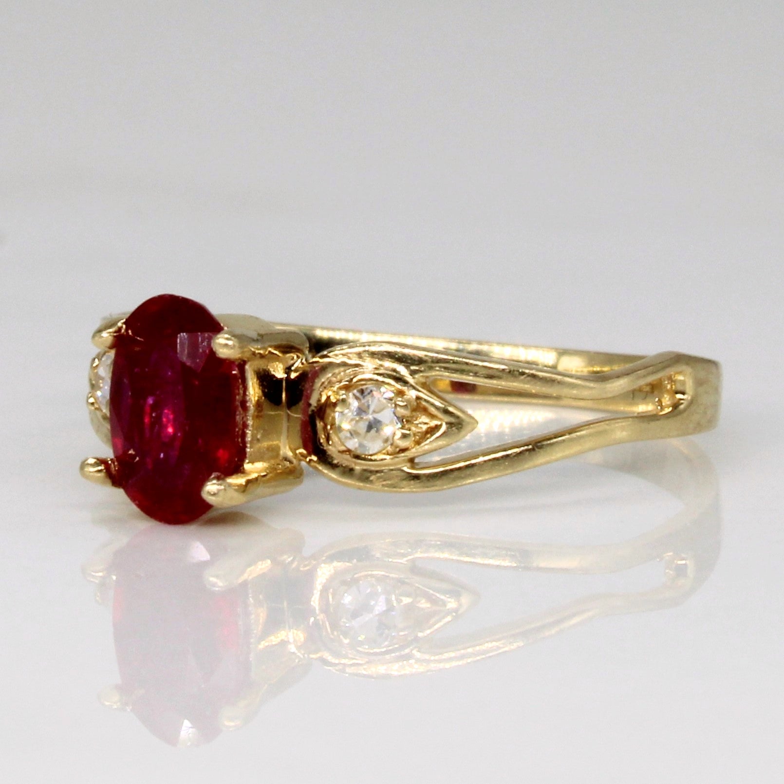 Glass Filled Ruby & Diamond Ring | 0.42ct, 0.05ctw | SZ 5.25 |