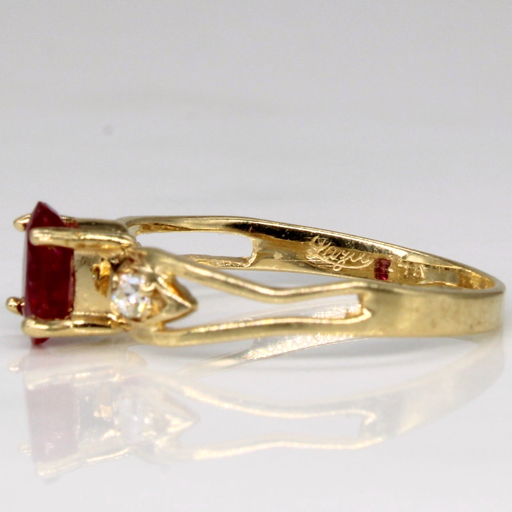 Glass Filled Ruby & Diamond Ring | 0.42ct, 0.05ctw | SZ 5.25 |