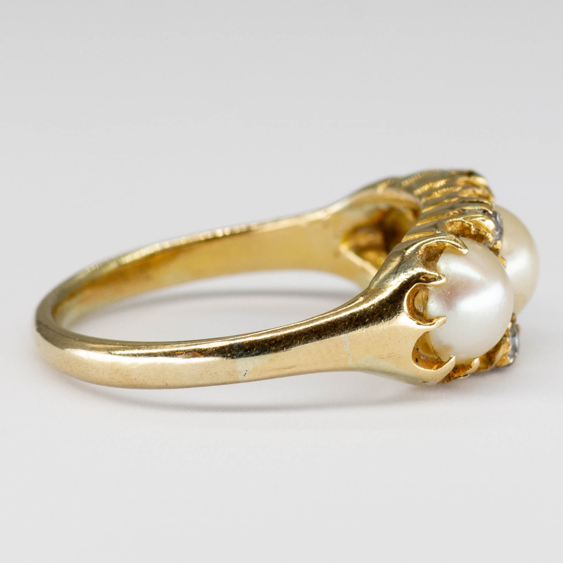 Bague victorienne ancienne en perle demi-Akoya et diamant taille ancienne | Taille 8