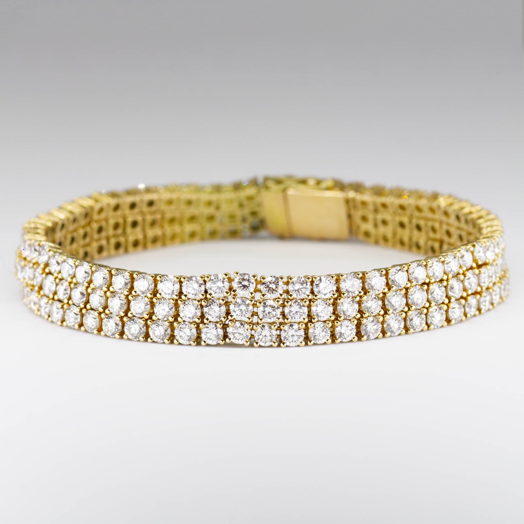 Vintage 18K gold triple-row 15.00ctw Natural Diamond Tennis Bracelet | 15.00 ctw | 7.5" |