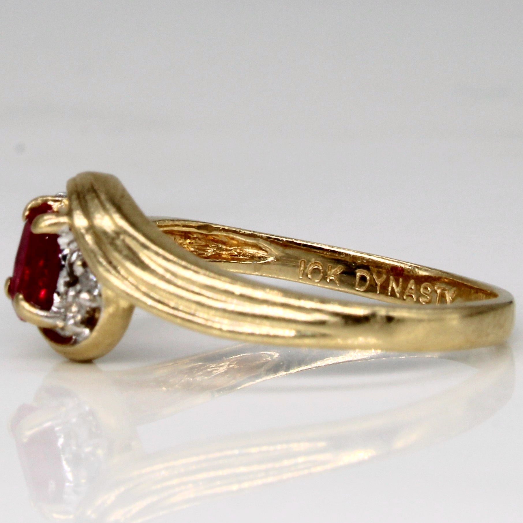 Synthetic Ruby & Diamond Bypass Ring | 0.30ct, 0.02ctw | SZ 6 |