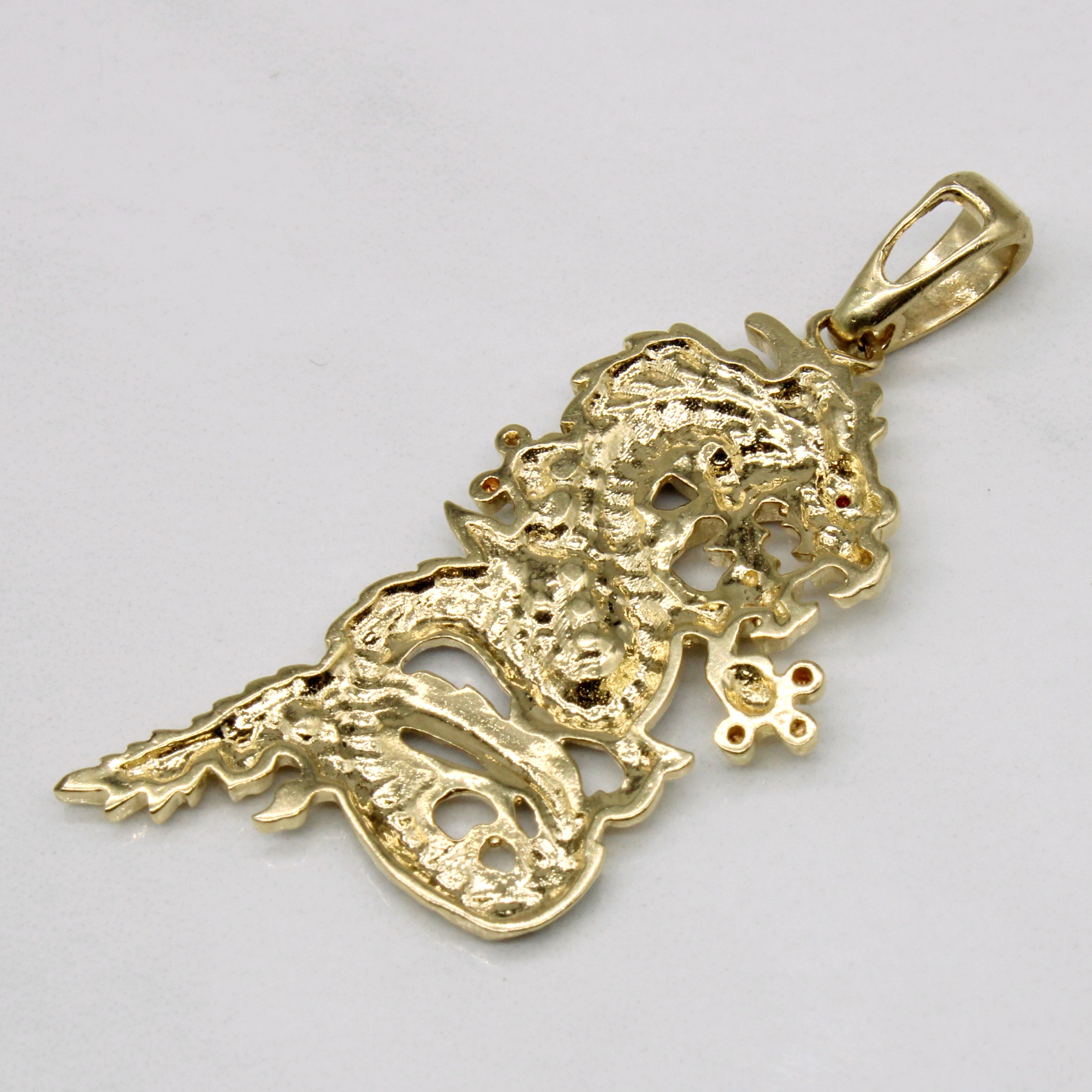 10k Two Tone Gold Dragon Pendant with Garnet Eye | 0.005ct |