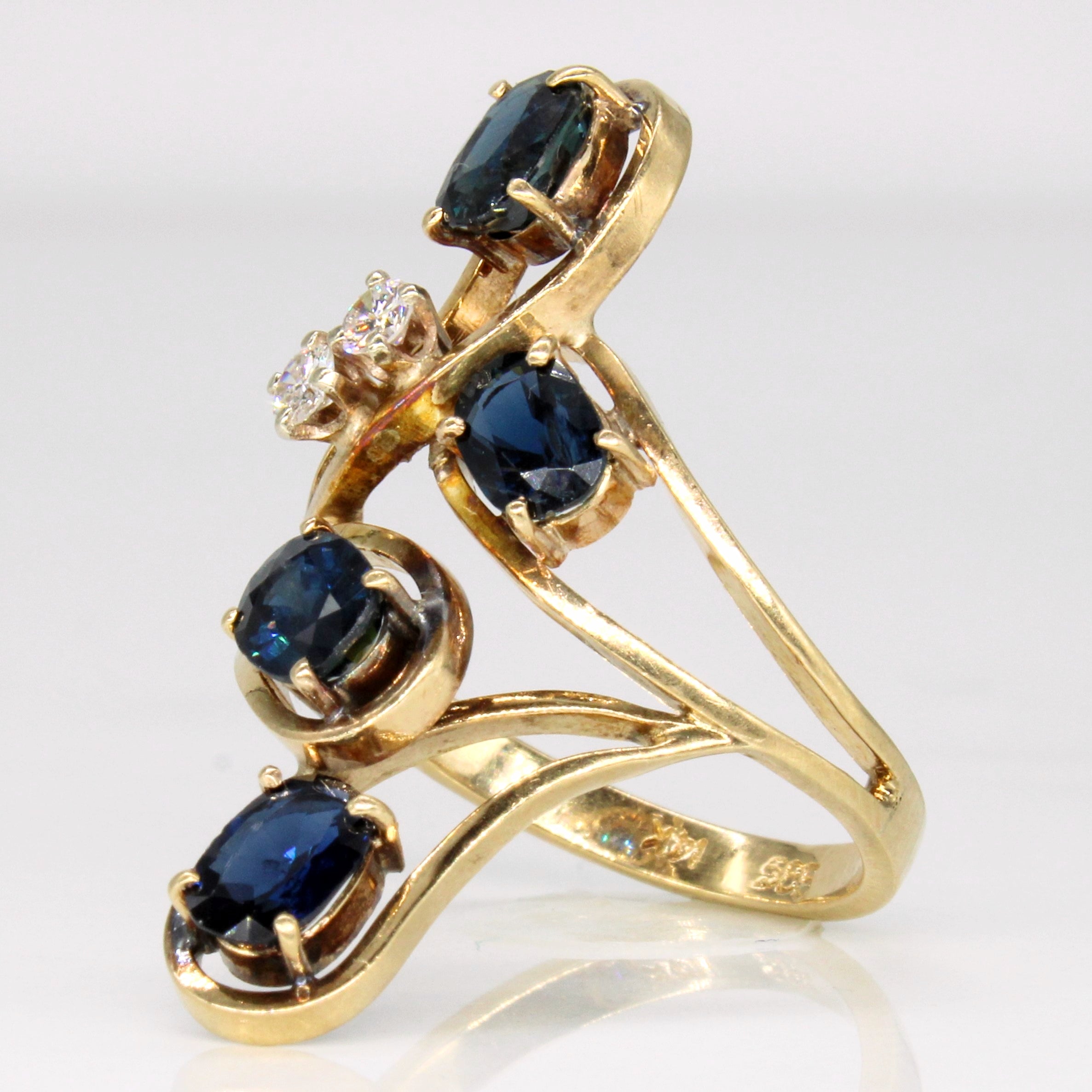 Ornate Sapphire & Diamond Ring | 1.80ctw, 0.13ctw | SZ 6.75 |