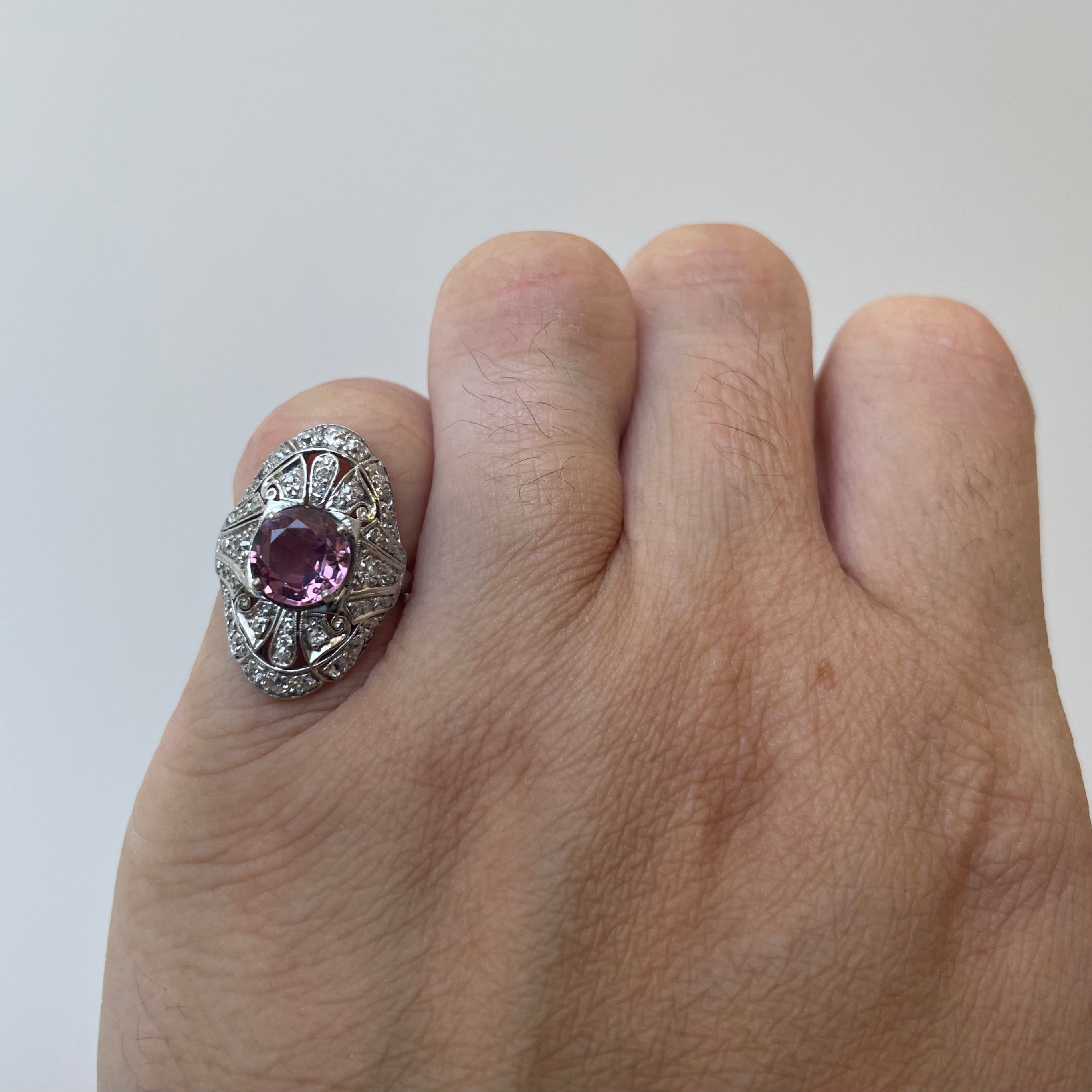 Antique Pink Spinel & Diamond Cocktail Ring | 1.48ct, 0.67ctw | SZ 3.5 |