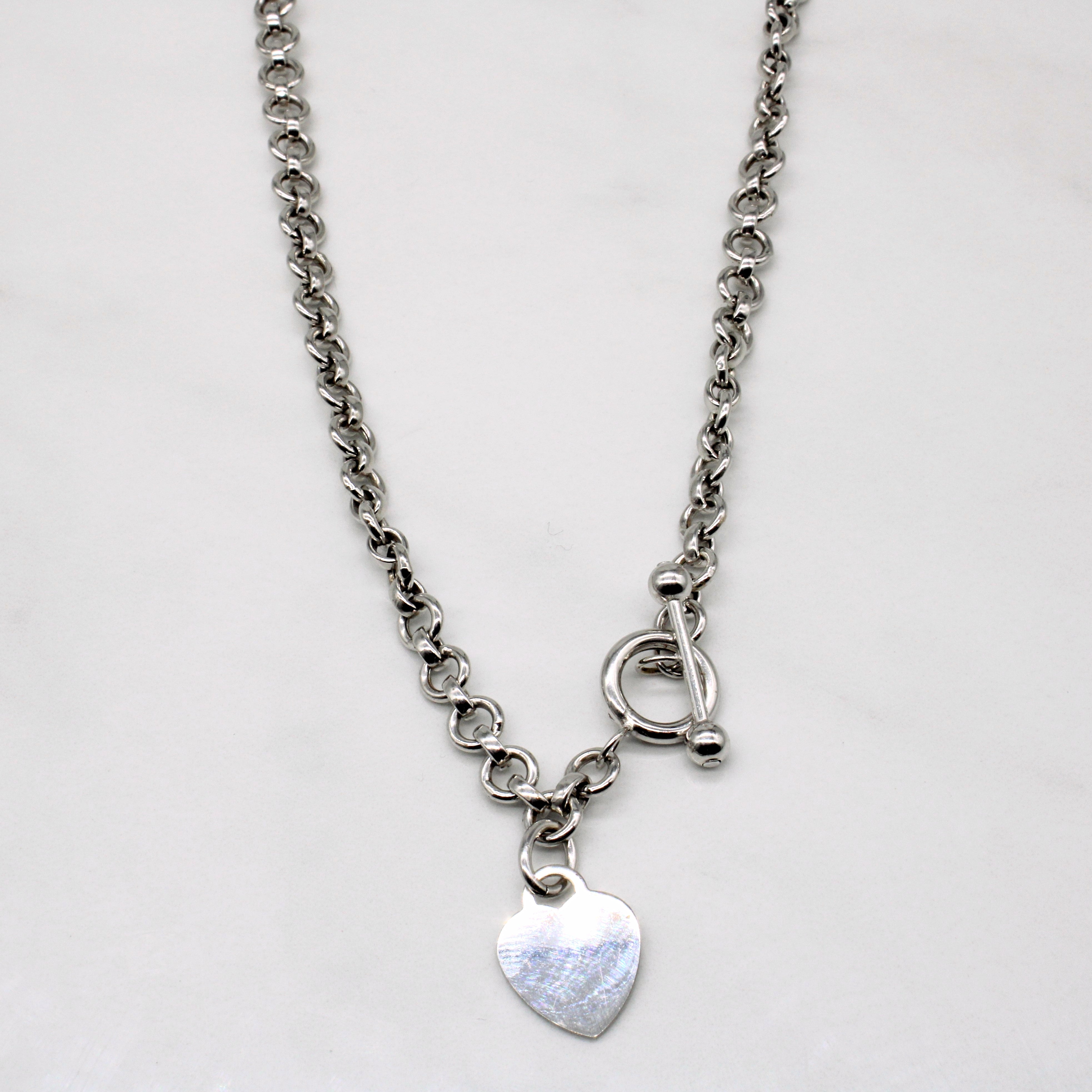 18k White Gold Heart Charm Necklace | 16" |