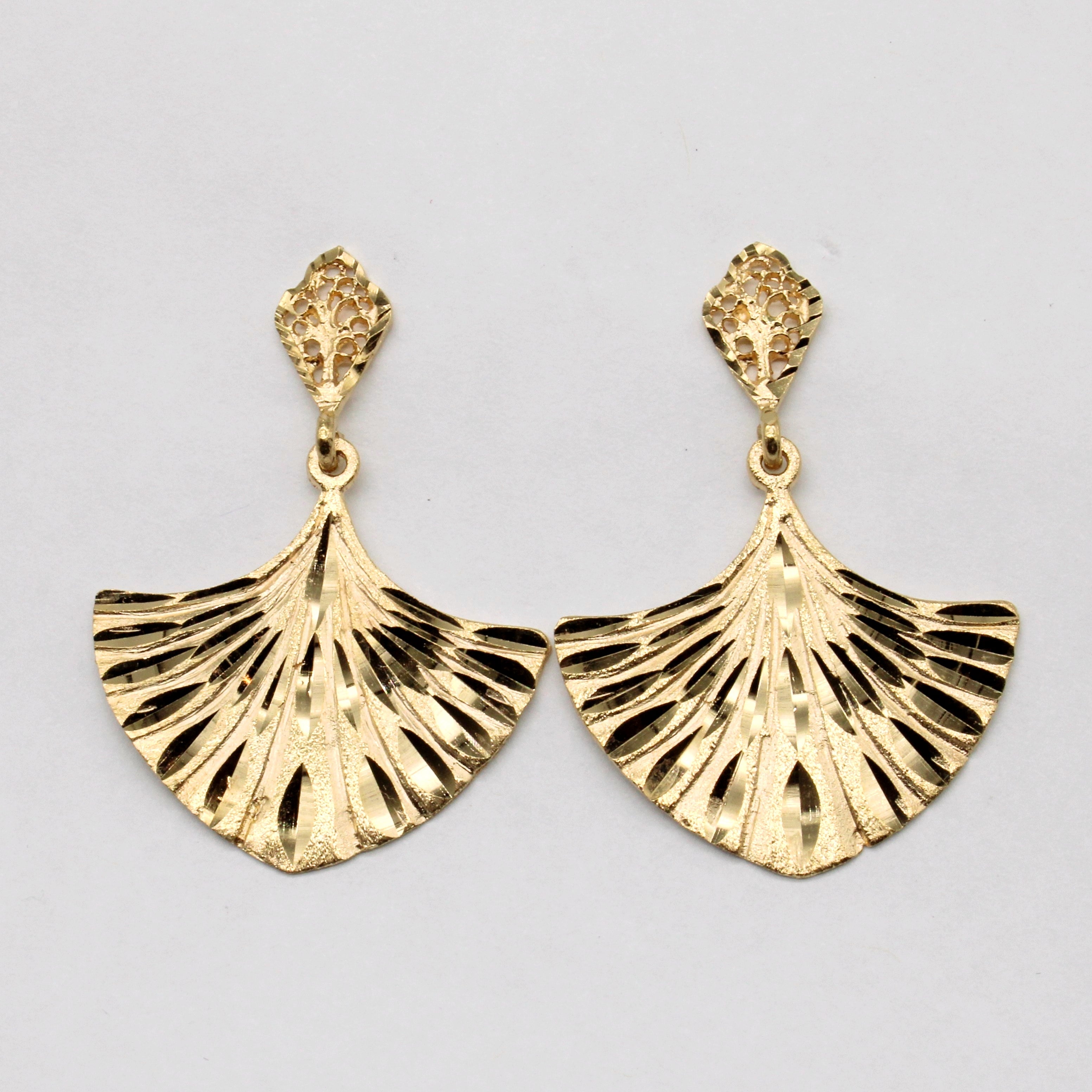 18k Yellow Gold Drop Fan Earrings