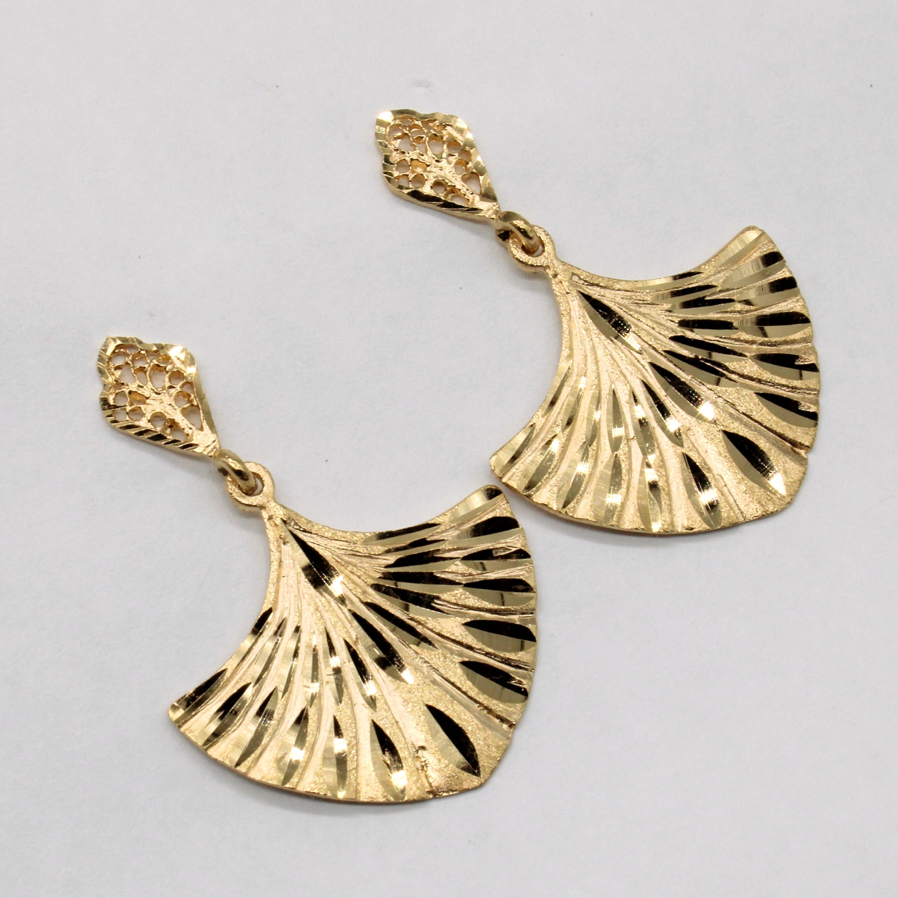 18k Yellow Gold Drop Fan Earrings
