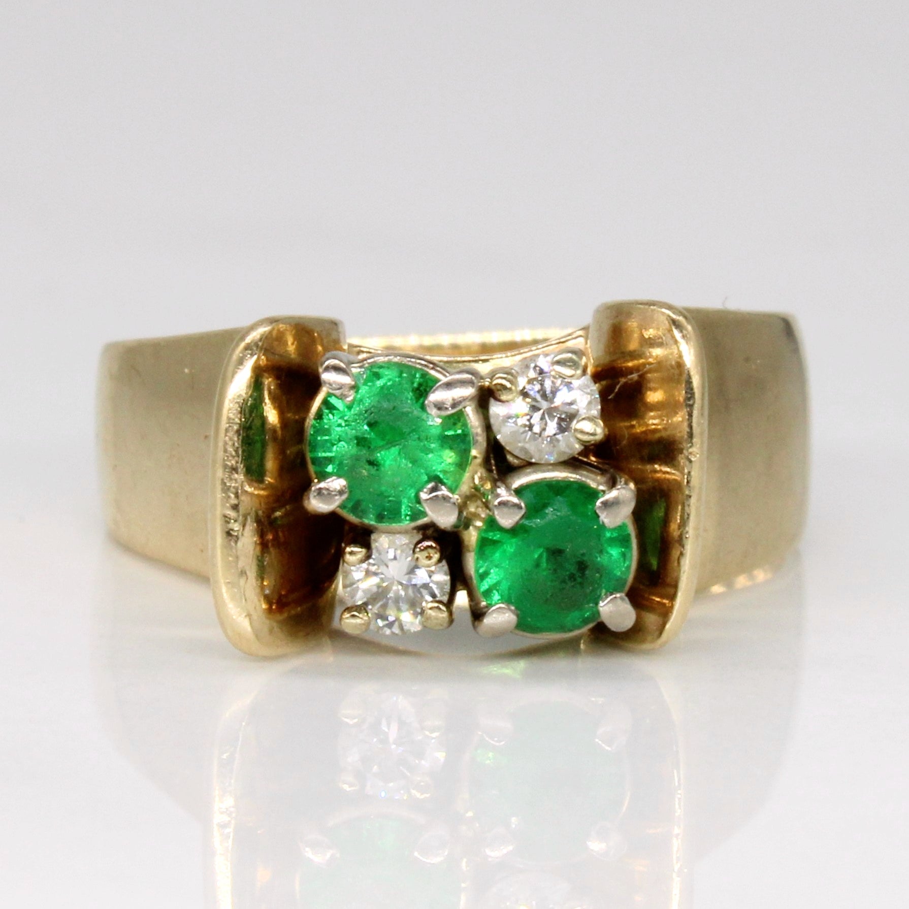 Emerald & Diamond High Set Ring | 0.44ctw, 0.14ctw | SZ 7.25 |