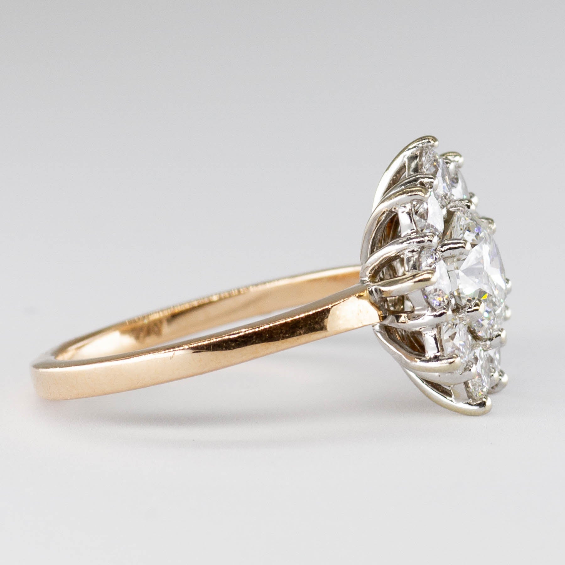 GIA Certified Flower Cluster Set Diamond Engagement Ring | 1.85ctw | VS1 G Ex | SZ 5.5 |