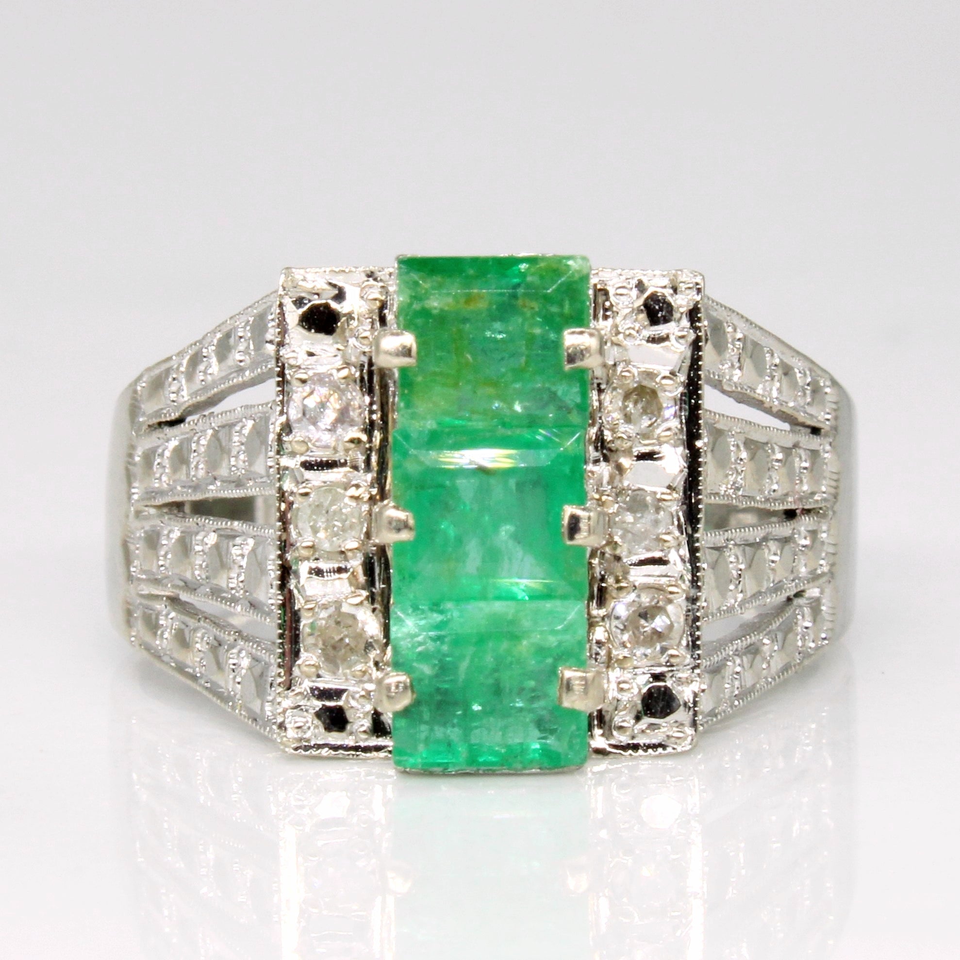 Emerald & Diamond Cocktail Ring | 1.05ctw, 0.12ctw | SZ 7.75 |