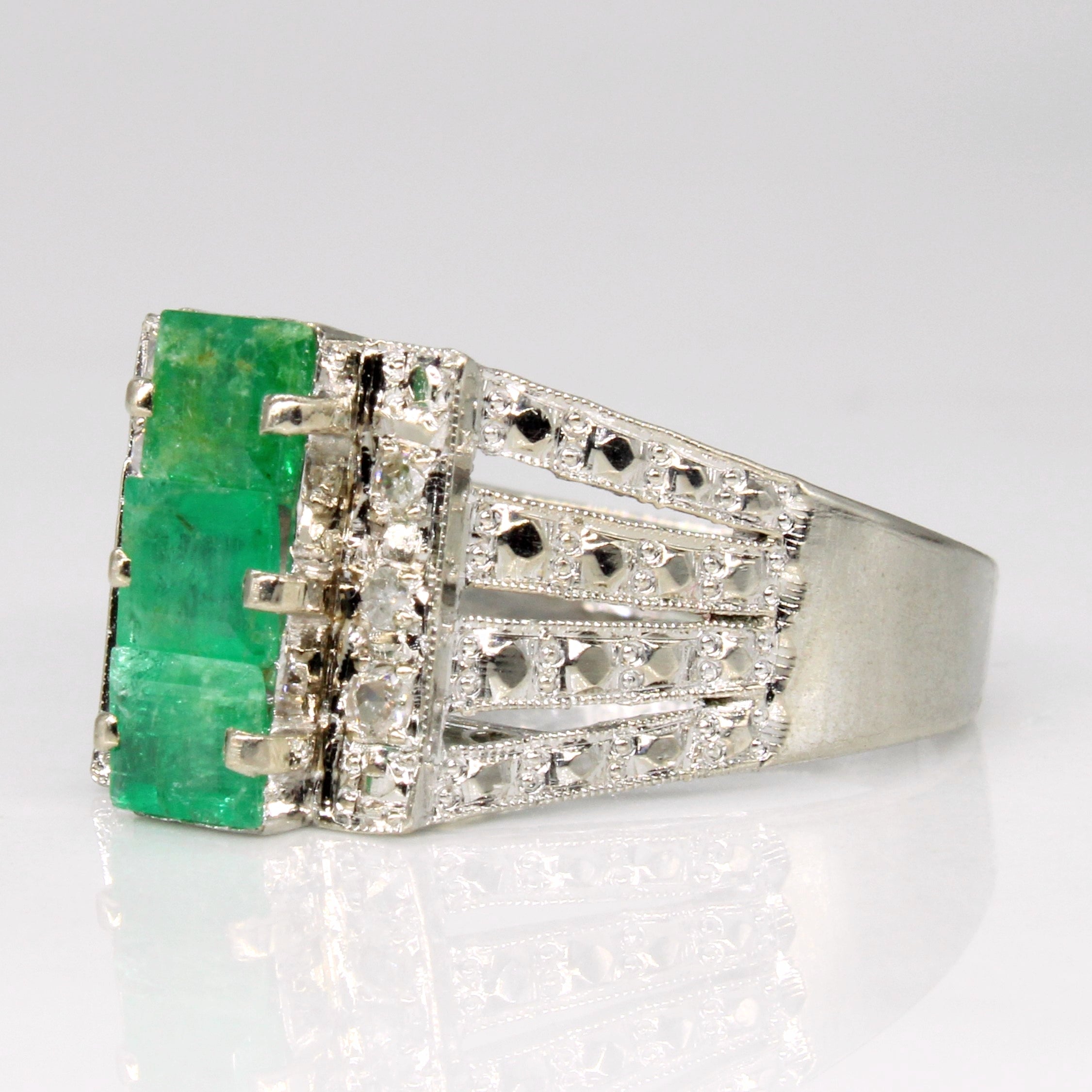Emerald & Diamond Cocktail Ring | 1.05ctw, 0.12ctw | SZ 7.75 |