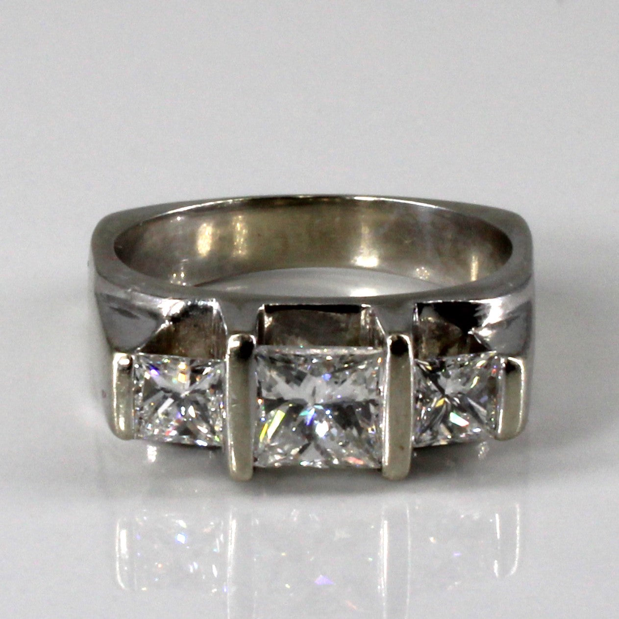 Three Stone Princess Diamond Ring | 1.40ctw SI-I1 D/E | SZ 6.5 |