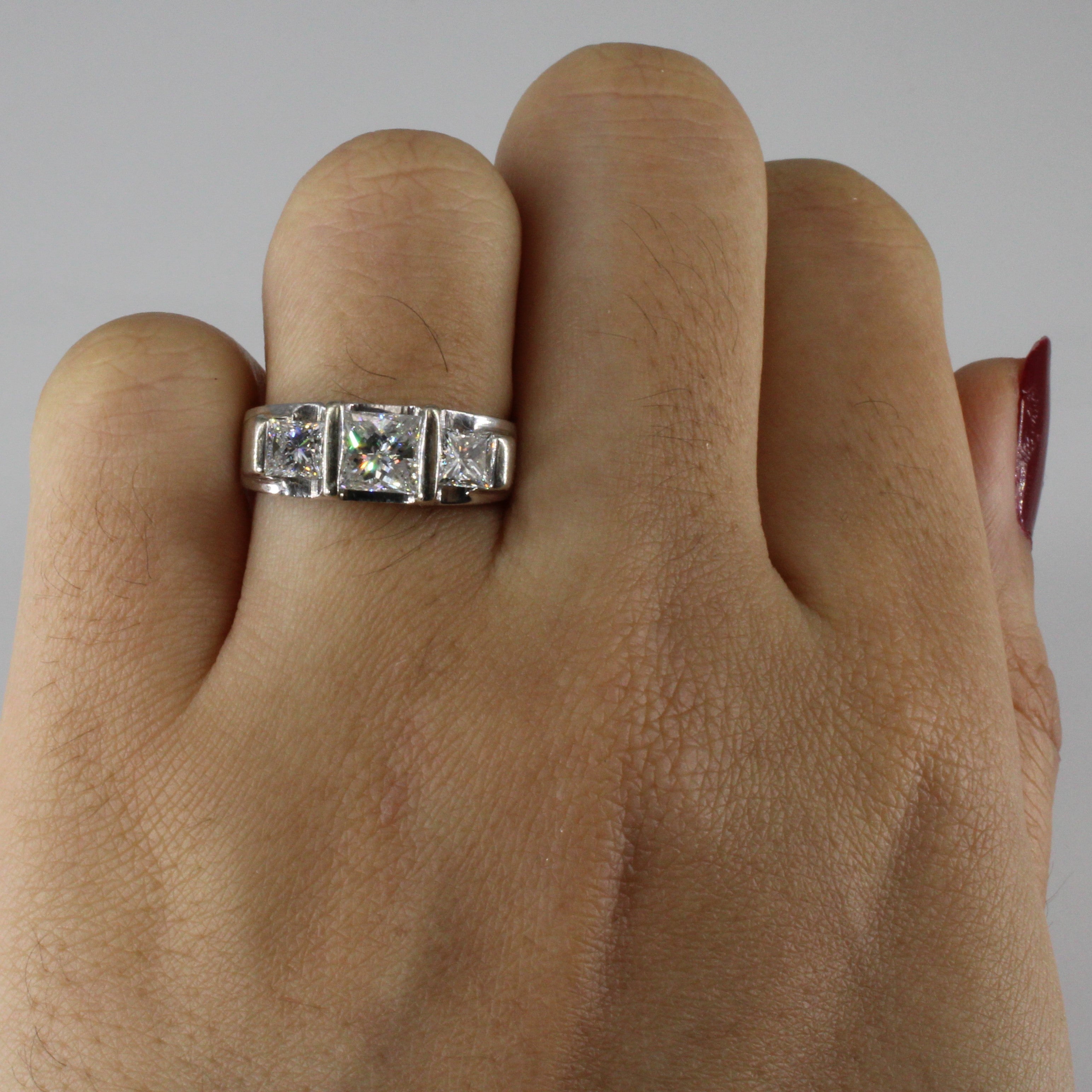 Three Stone Princess Diamond Ring | 1.40ctw SI-I1 D/E | SZ 6.5 |