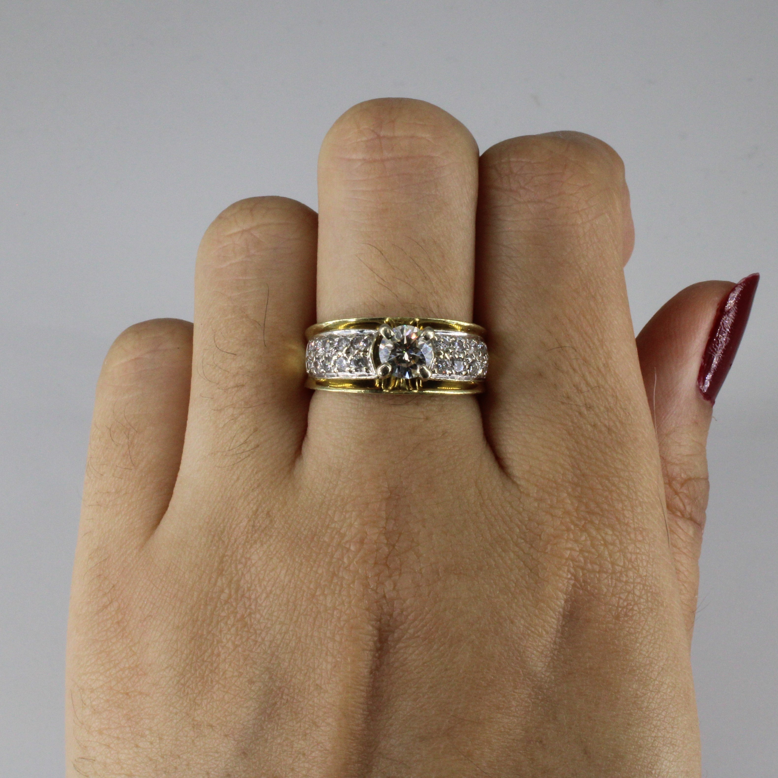 Solitaire with Cluster Accents Diamond Engagement Ring | 1.18ctw SI2 K/L | SZ 6 |