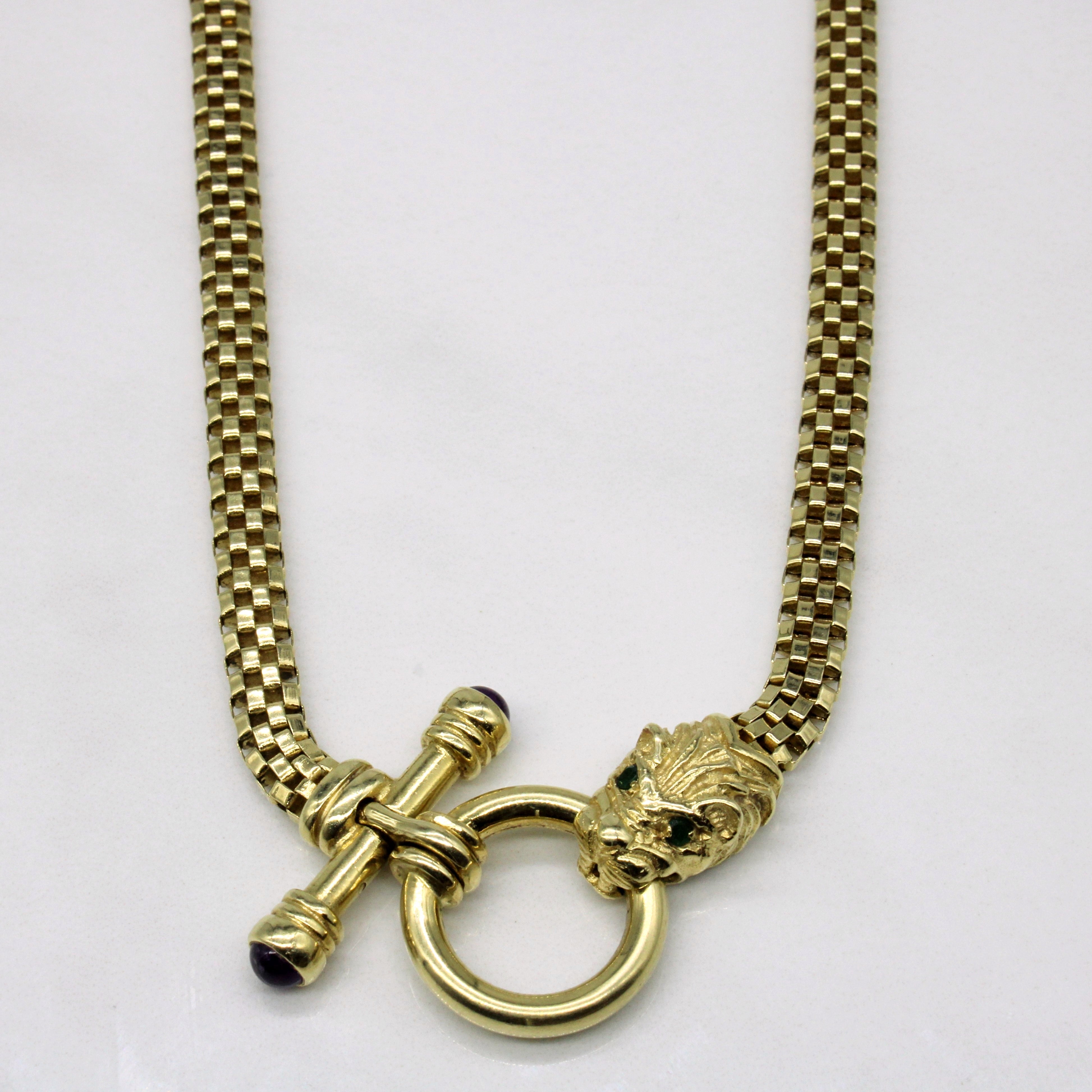 Collier avec fermoir tête d'animal en améthyste et émeraude | 0,40 ct, 0,04 ct | 45,7 cm |
