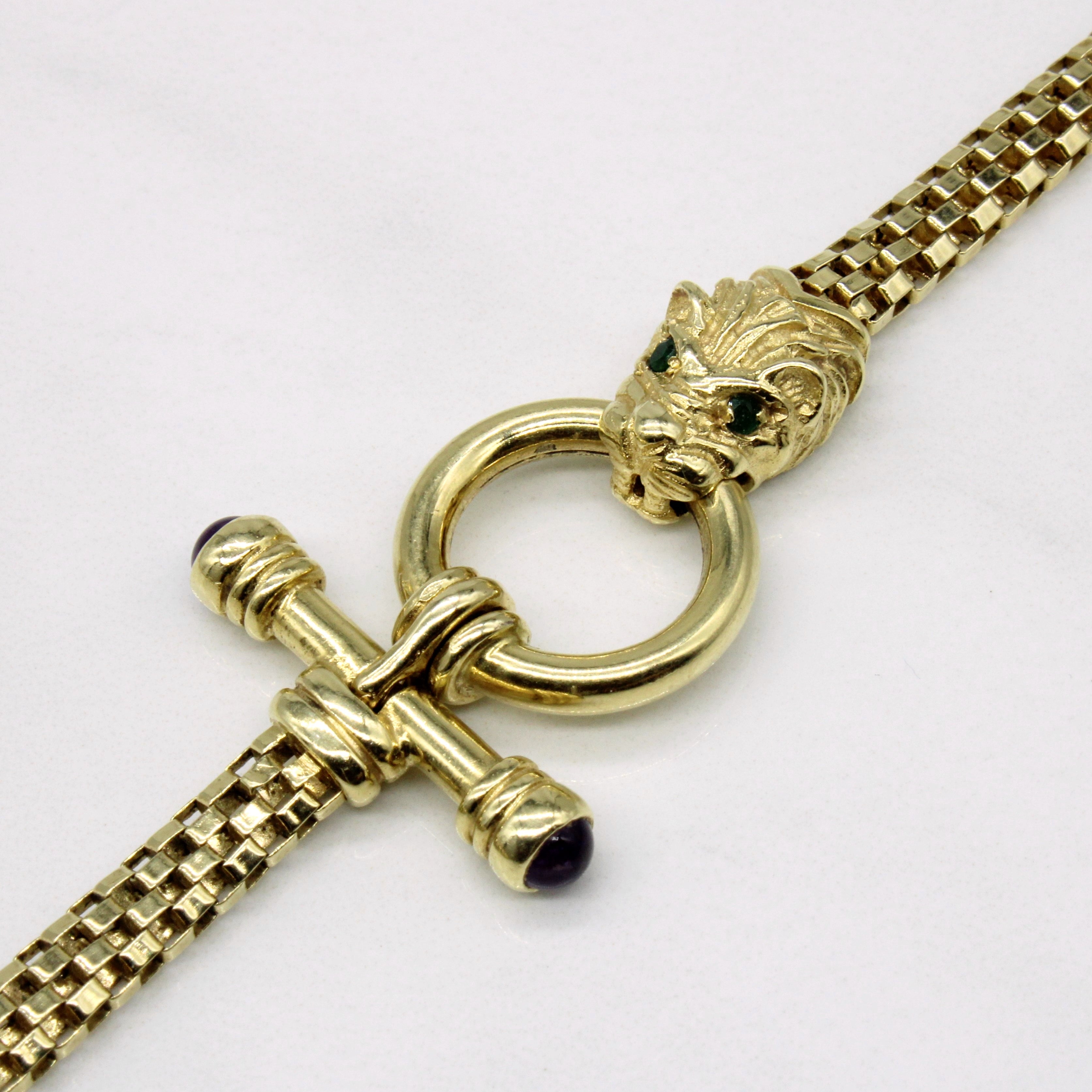 Collier avec fermoir tête d'animal en améthyste et émeraude | 0,40 ct, 0,04 ct | 45,7 cm |