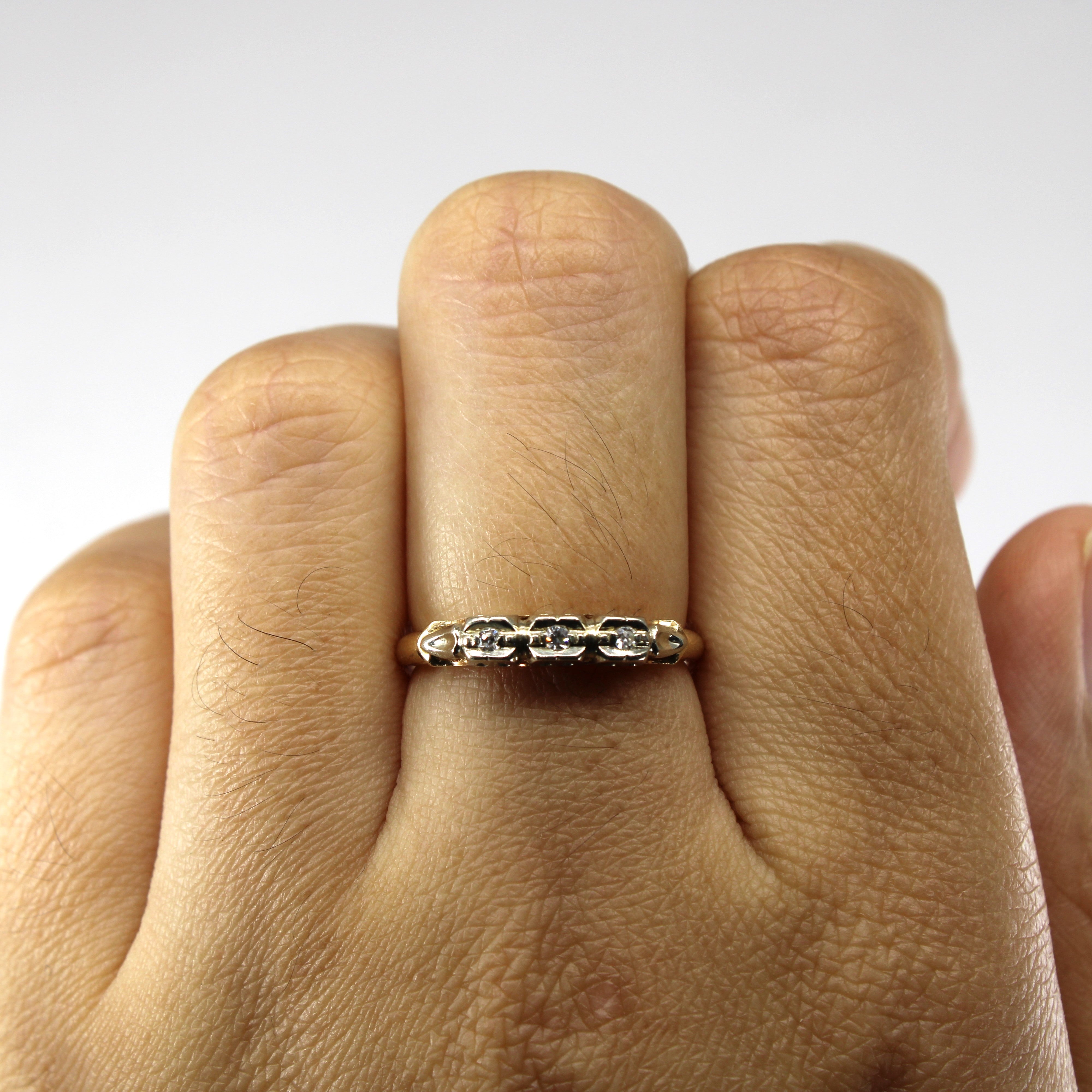 Three Stone Diamond Vintage Ring | 0.06ctw | SZ 6 |