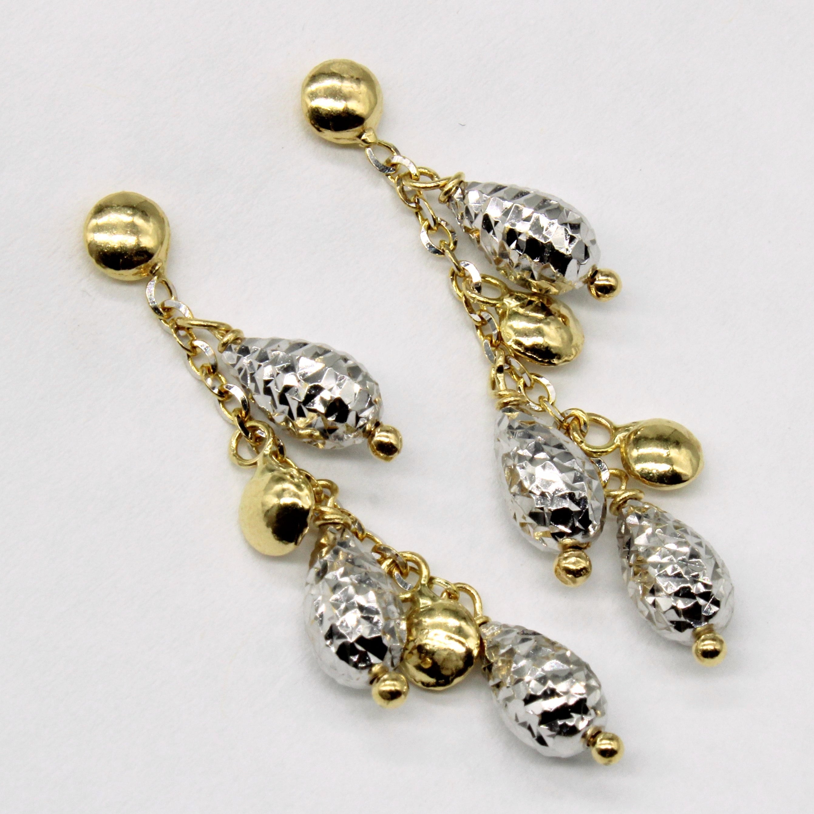 18k Two Tone Gold Drop Earrings
