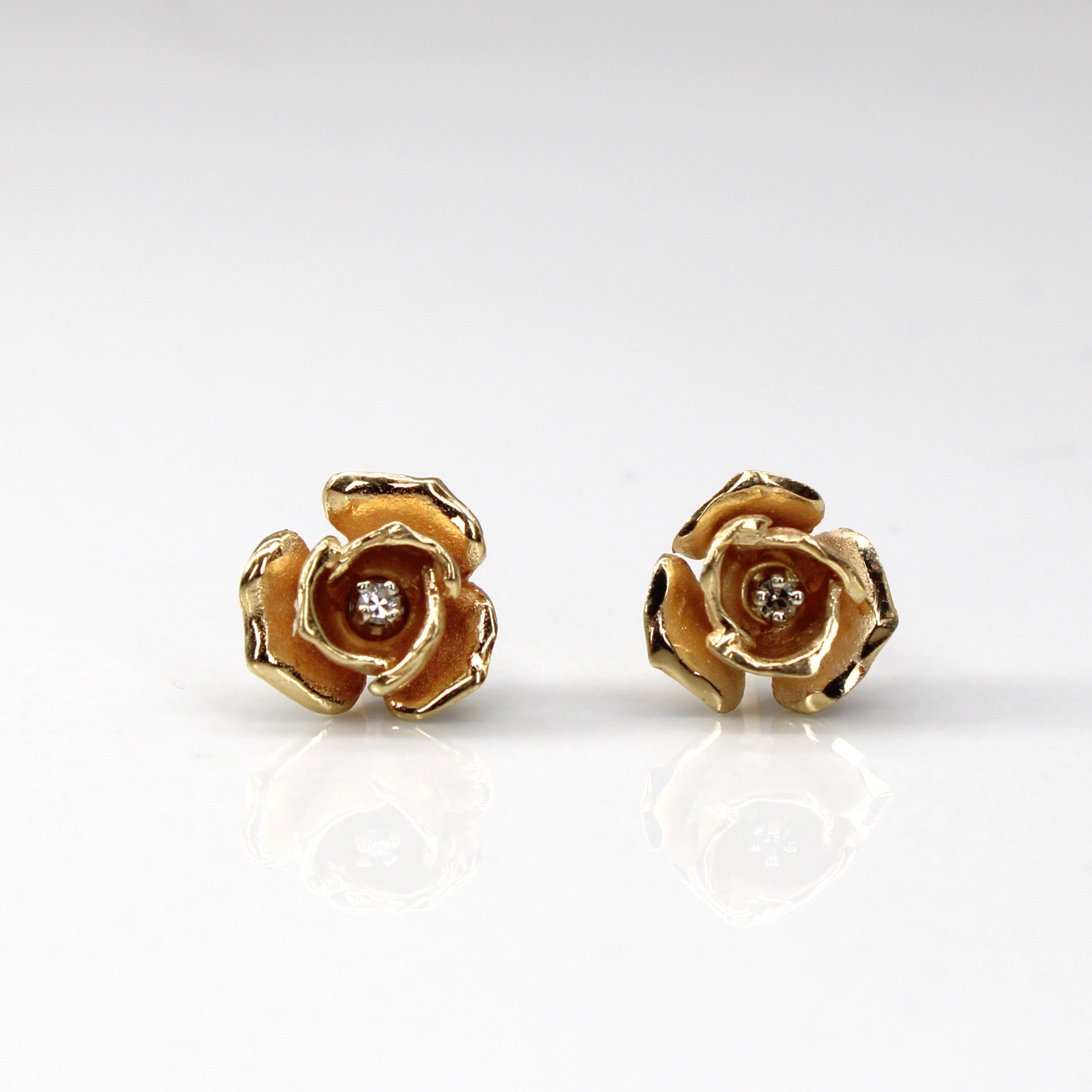 Flower Design Diamond Stud Earrings | 0.02ctw |