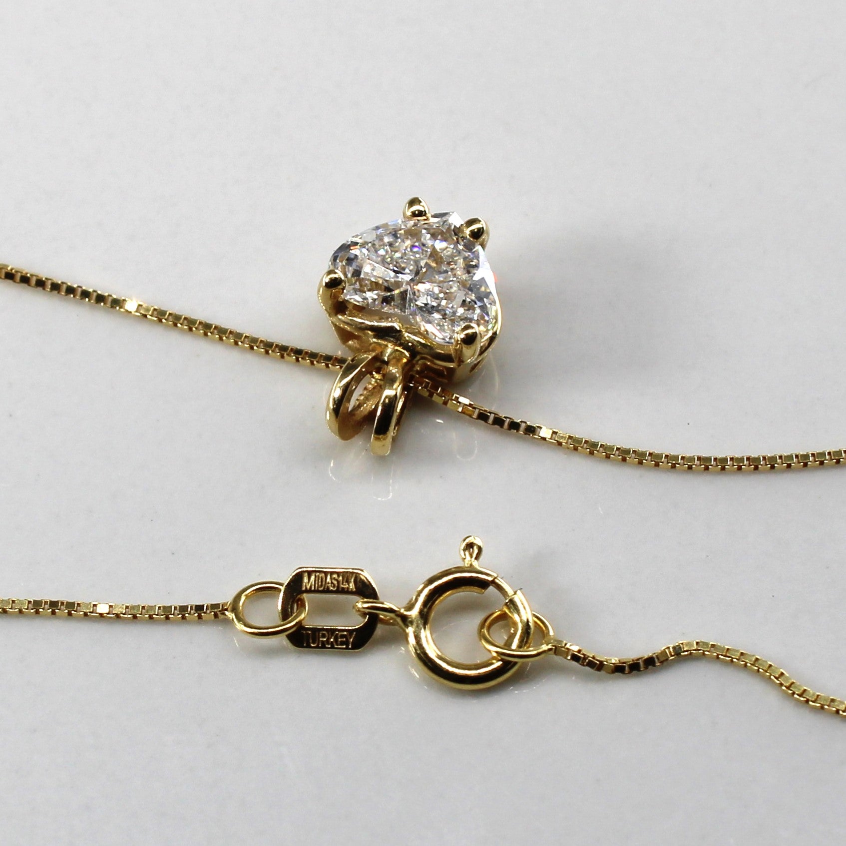 GIA Certified Heart Cut Diamond Pendant 14k Necklace | 0.71ct SI2 D | 18"|