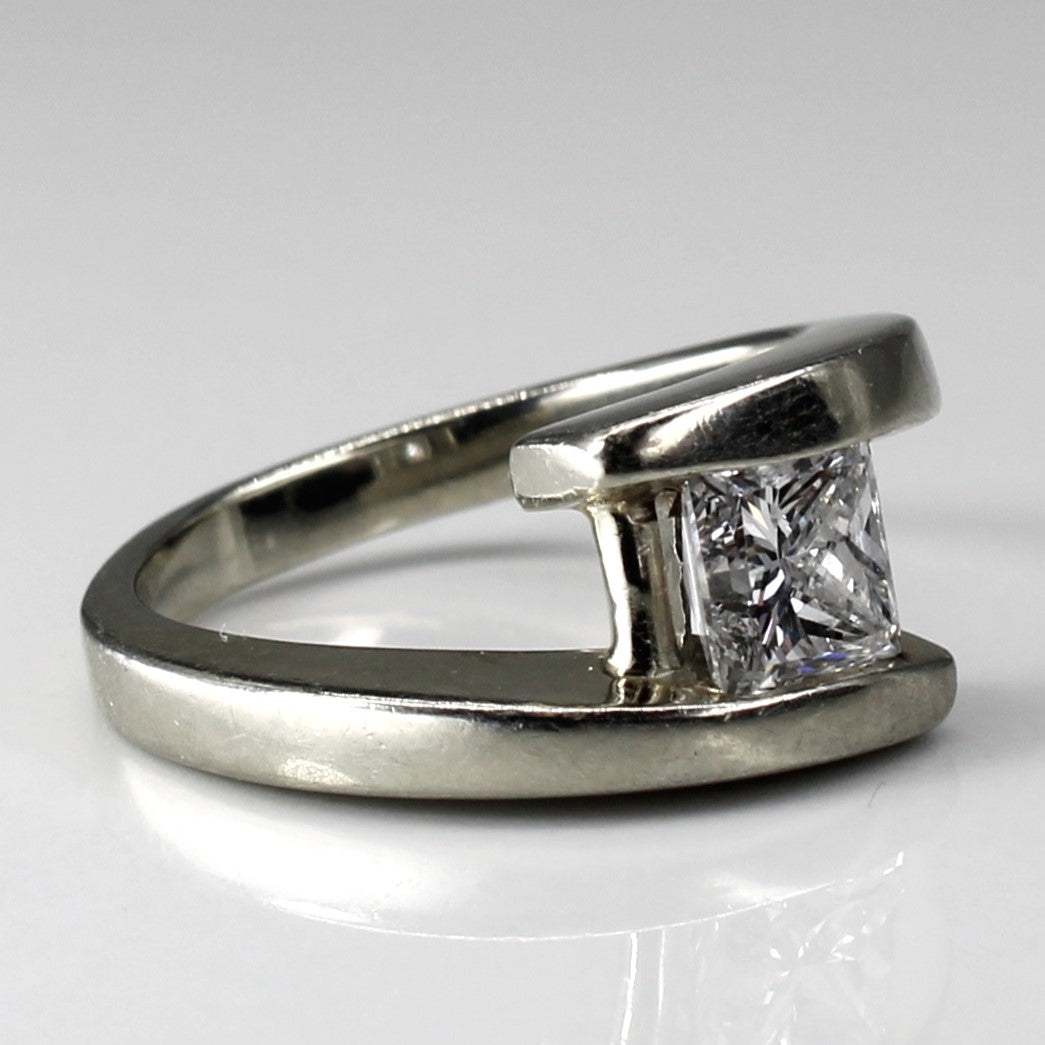 Bague solitaire contournante en or 18 carats avec diamant taille princesse | 1,00 ct VS2 G/H | Taille 5,75 |