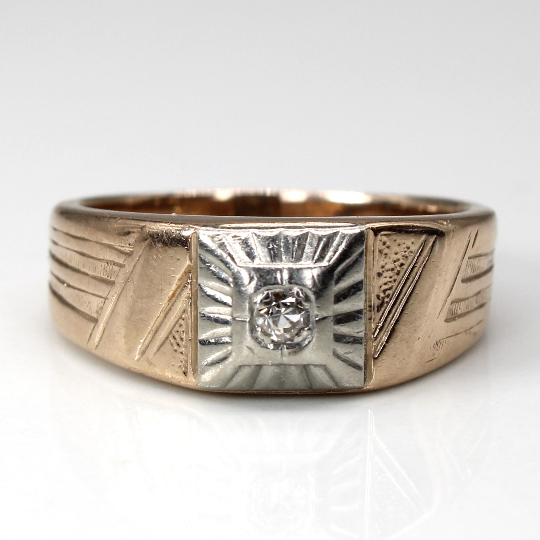 Bezel Set Diamond Two Tone Gold Ring | 0.04ct | SZ 8 |
