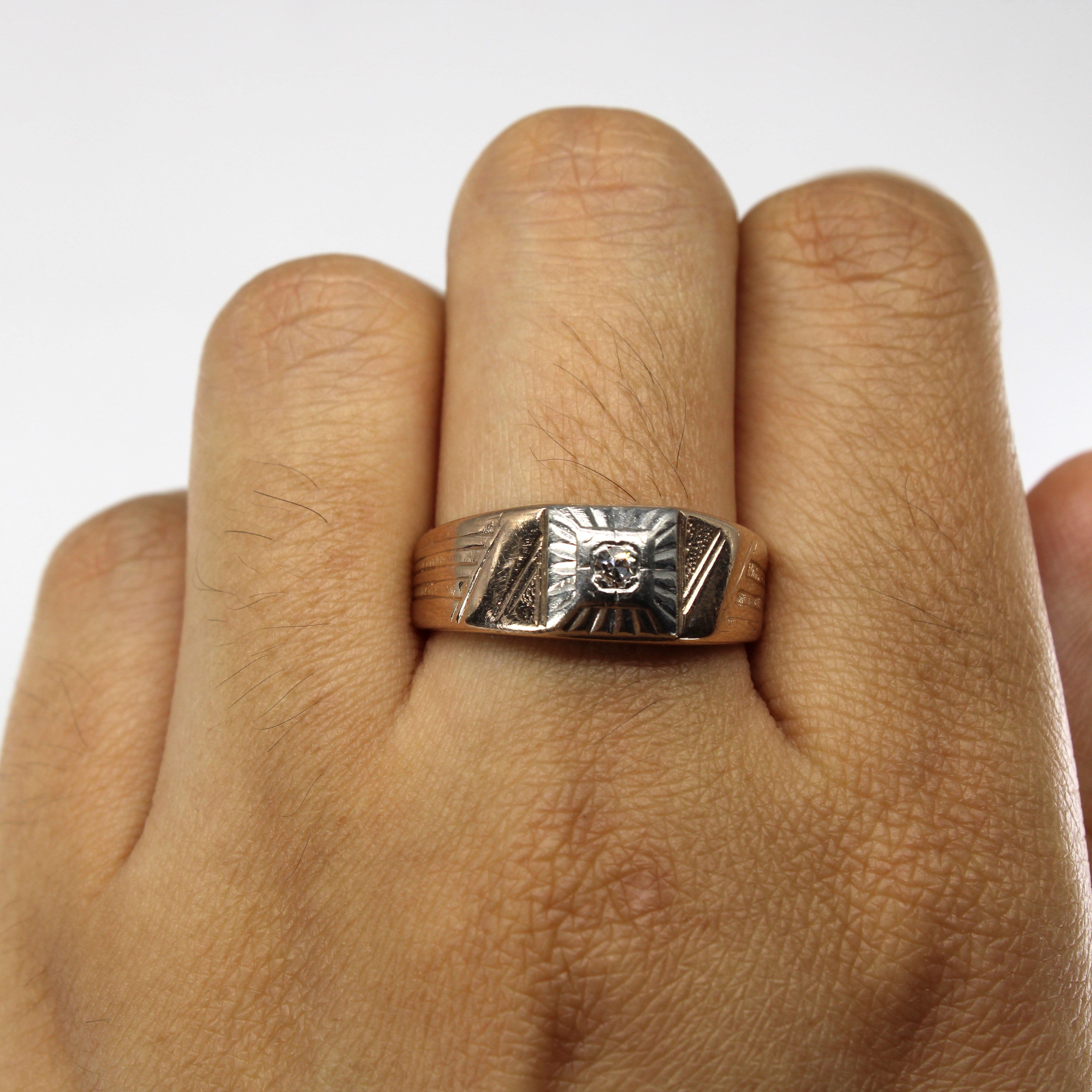 Bezel Set Diamond Two Tone Gold Ring | 0.04ct | SZ 8 |