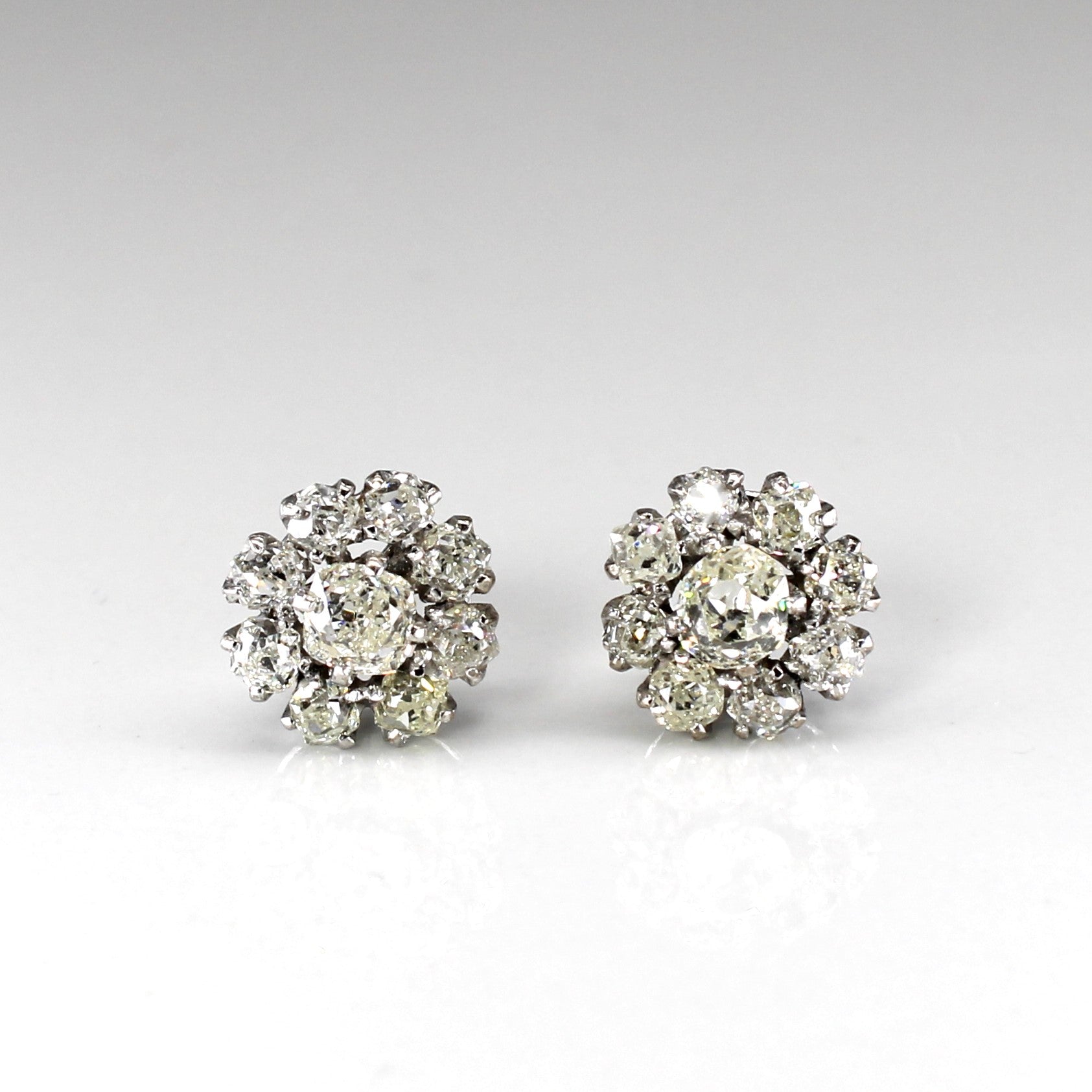 Old Mine Cut Diamond Stud Earrings | 1.82ctw |