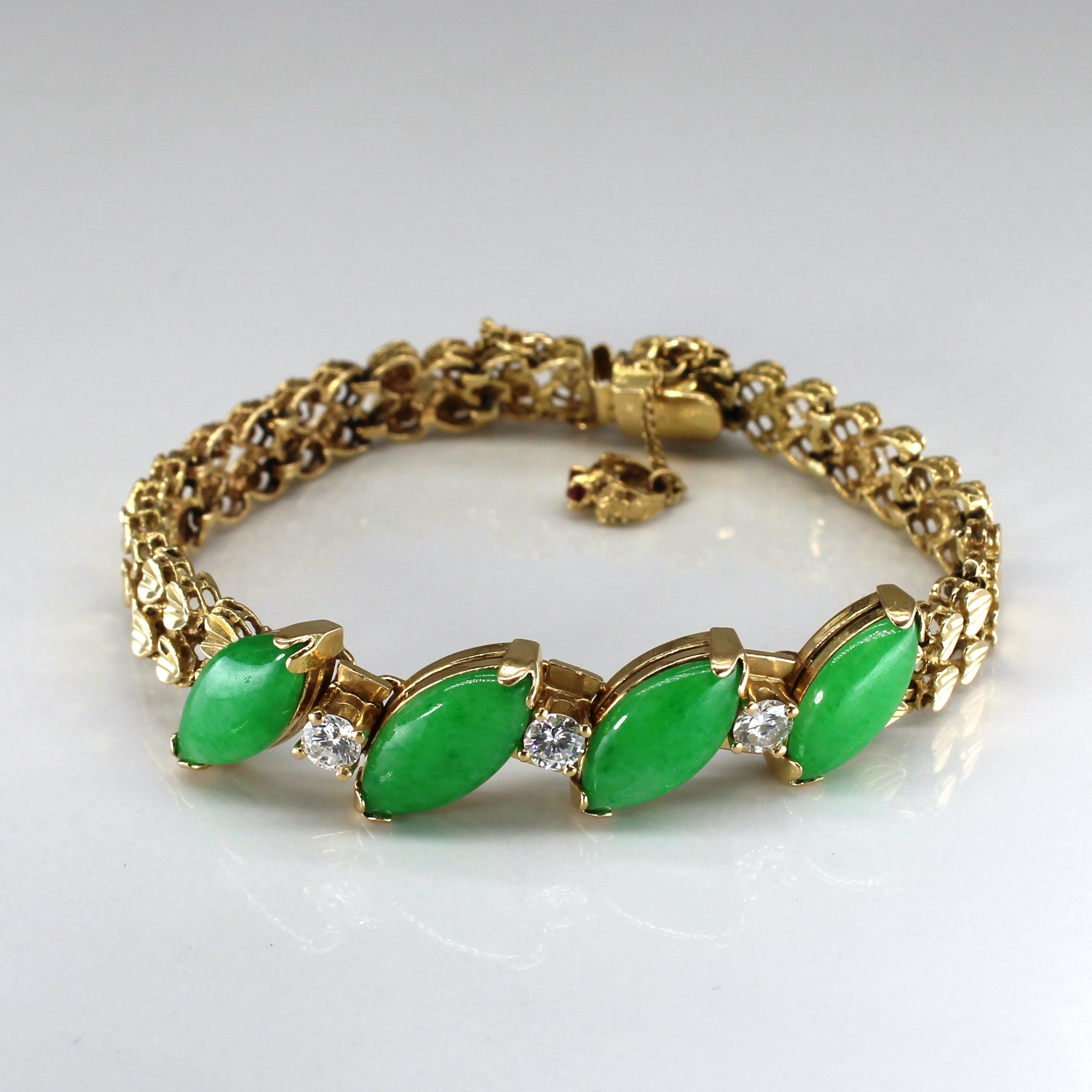 Jade & Diamond Gemstone Bracelet | 9.05ctw, 0.75ctw | 7" |
