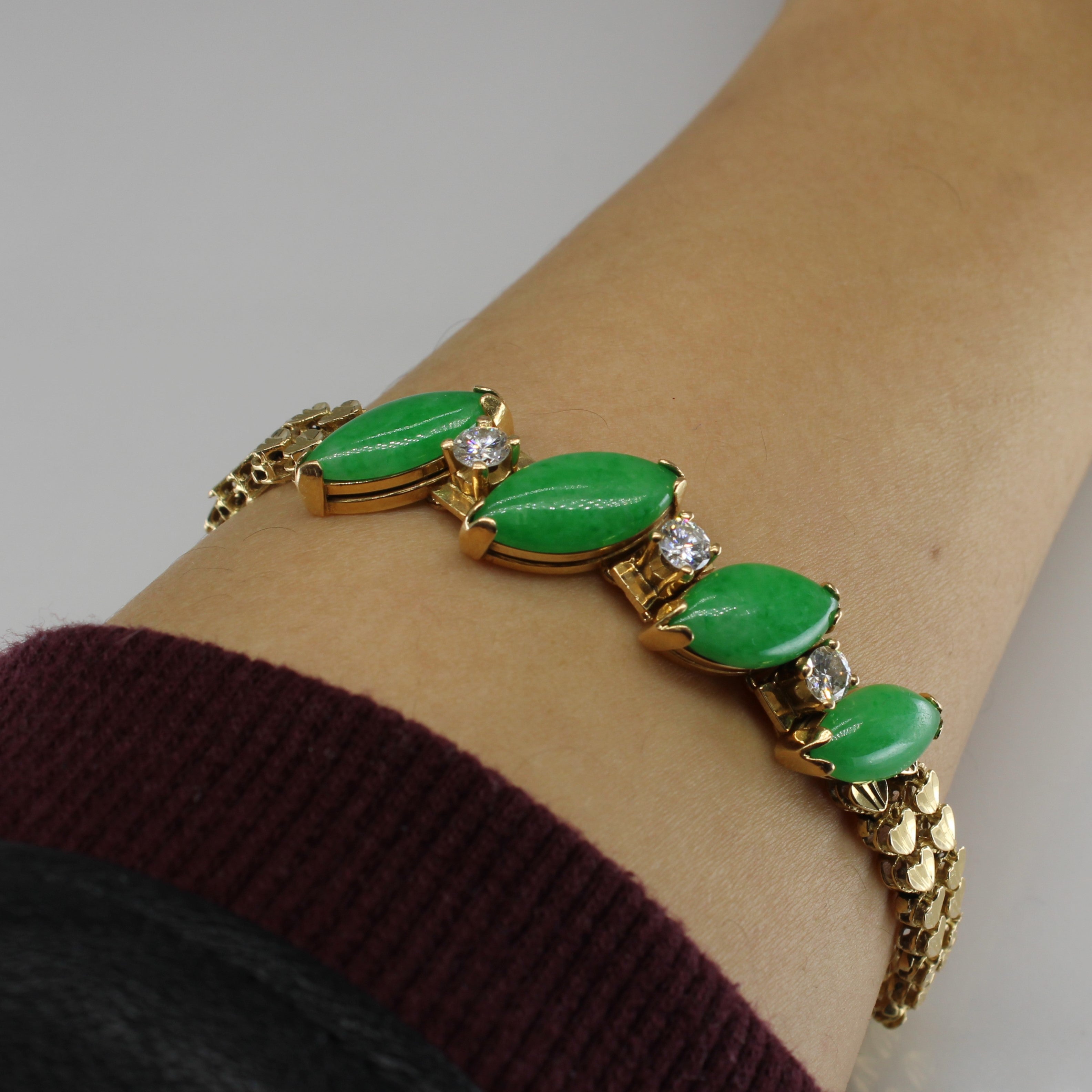 Jade & Diamond Gemstone Bracelet | 9.05ctw, 0.75ctw | 7" |